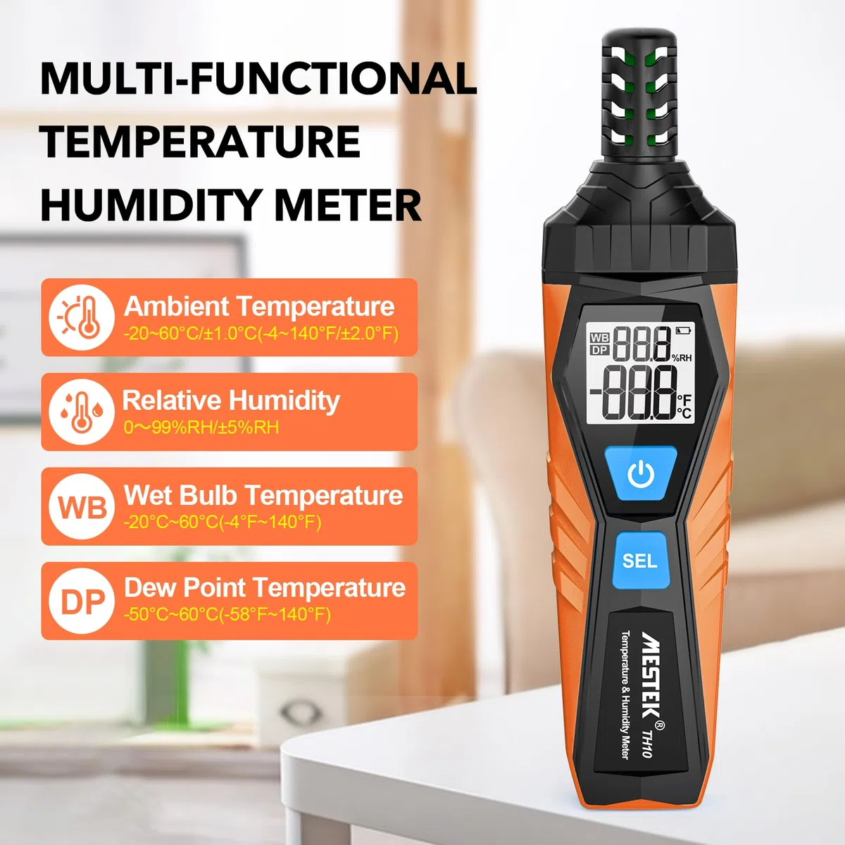 Termometro Igrometro MESTEK Digitale Mini Misuratore di Temperatura e Umidità con Igrometro di Temperatura Ambiente, Punto di Rugiada e Bulbo Umido Temp per Industria Agricoltura Meteorologia