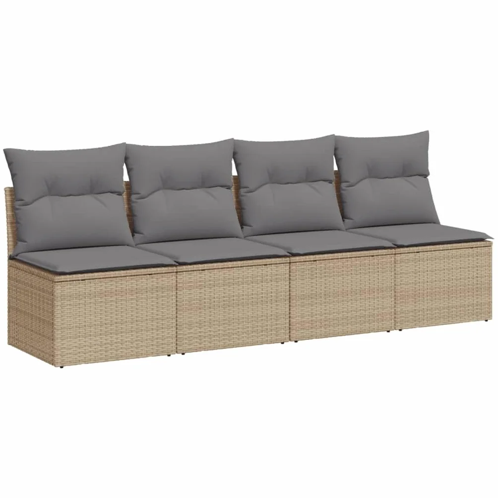 Divanetto da Esterno, Salotto da Giardino Esterno, Divano da Giardino con Cuscini a 4 Posti Beige in Polyrattan