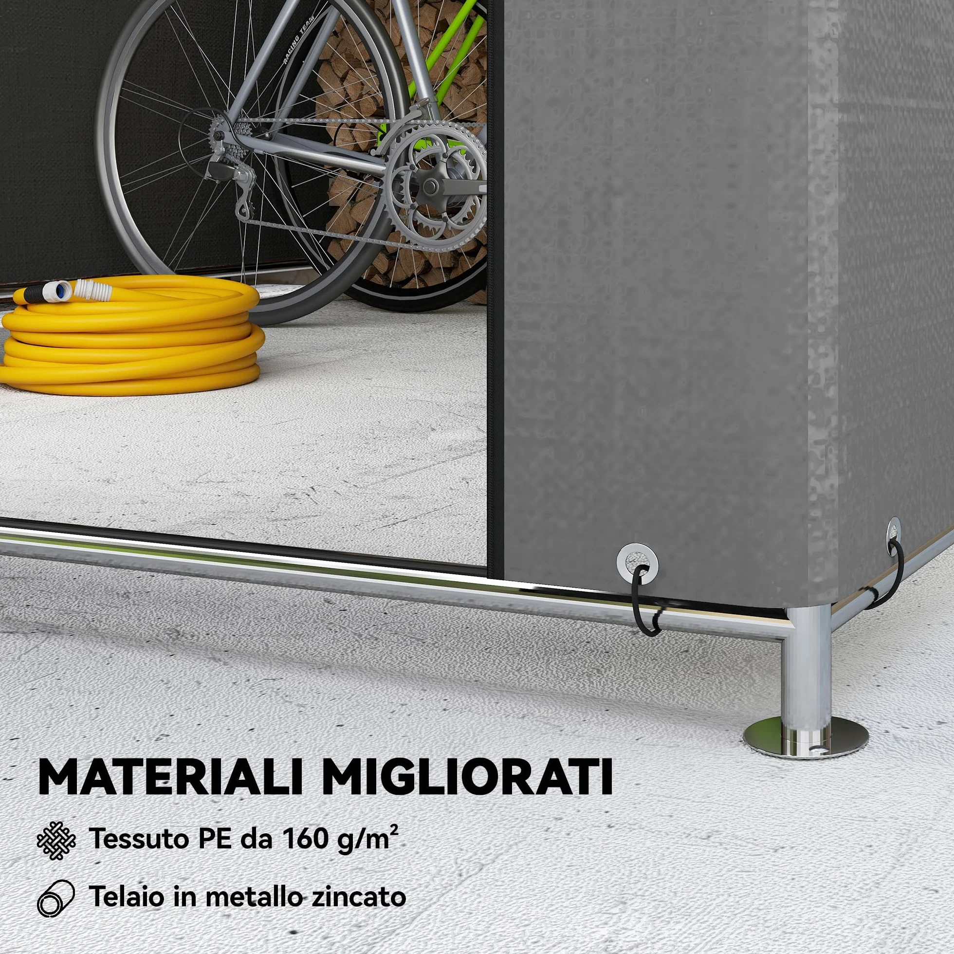 Outsunny 2x2.4 m Garage Moto per Esterno, Tenda Garage con Copertura Impermeabile, Porta Avvolgibile a Cerniera, per Biciclette e Attrezzi in Acciaio Zincato, da Giardino, Grigio Chiaro