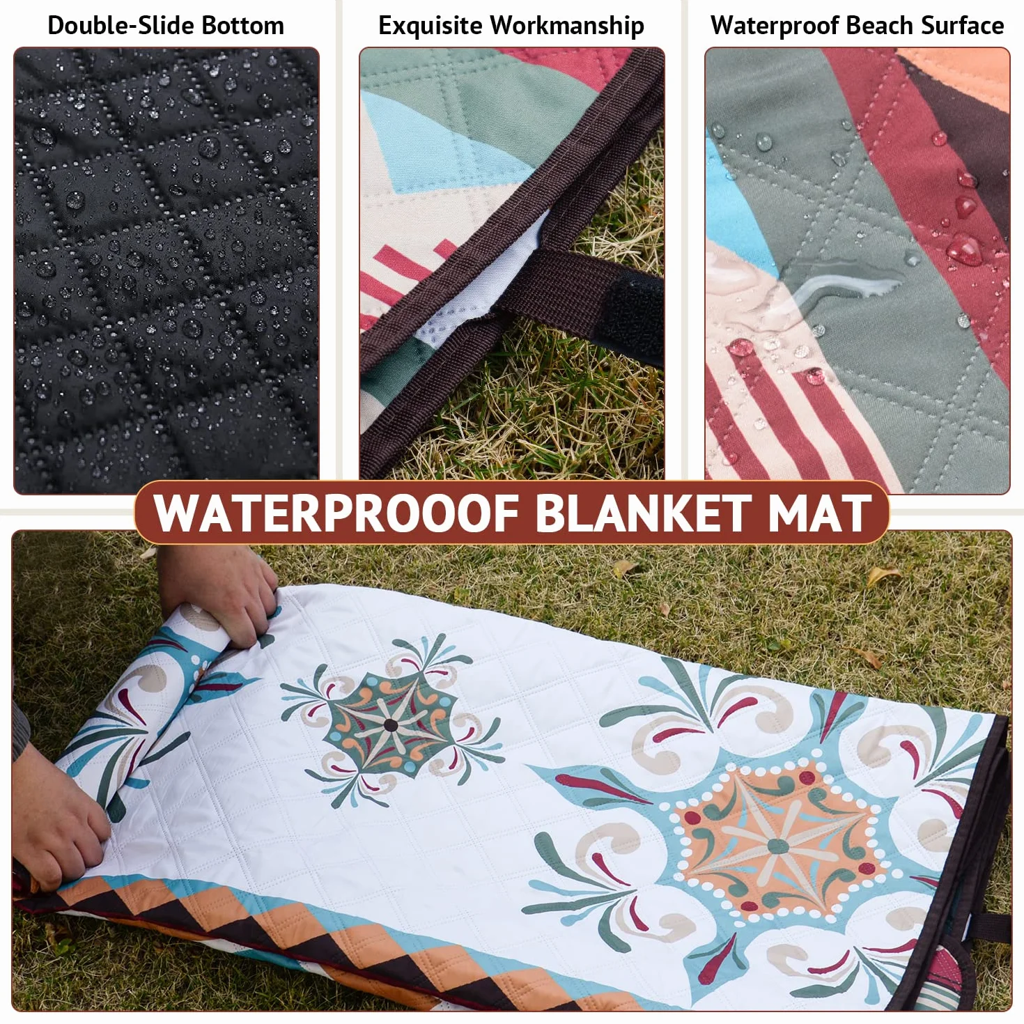 LARUTAN Coperta Picnic Impermeabile 200x200 cm Antisabbia Ultraleggero Stuoia Spiaggia