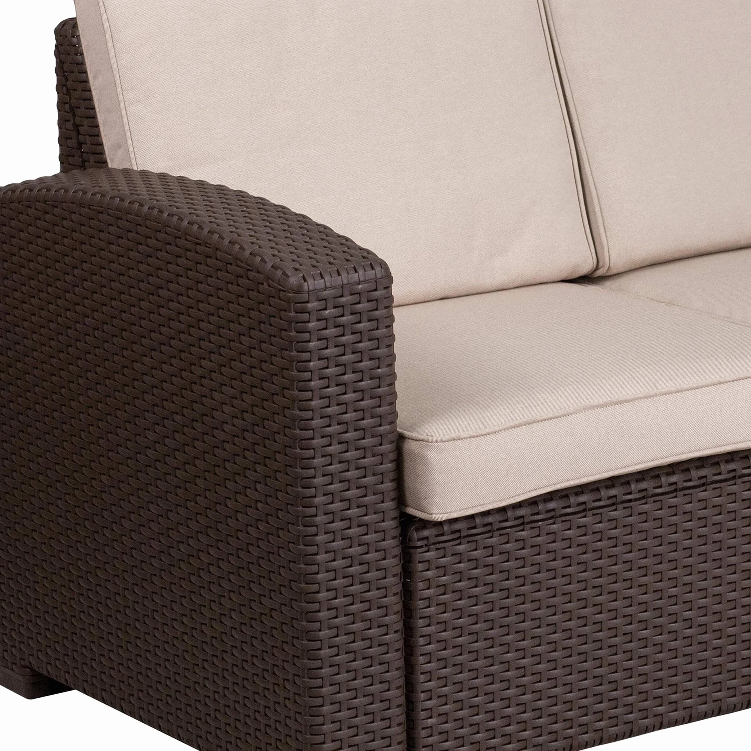 Flash Furniture Divanetto Seneca in finta rattan marrone cioccolato con cuscini beige resistenti a tutte le condizioni atmosferiche