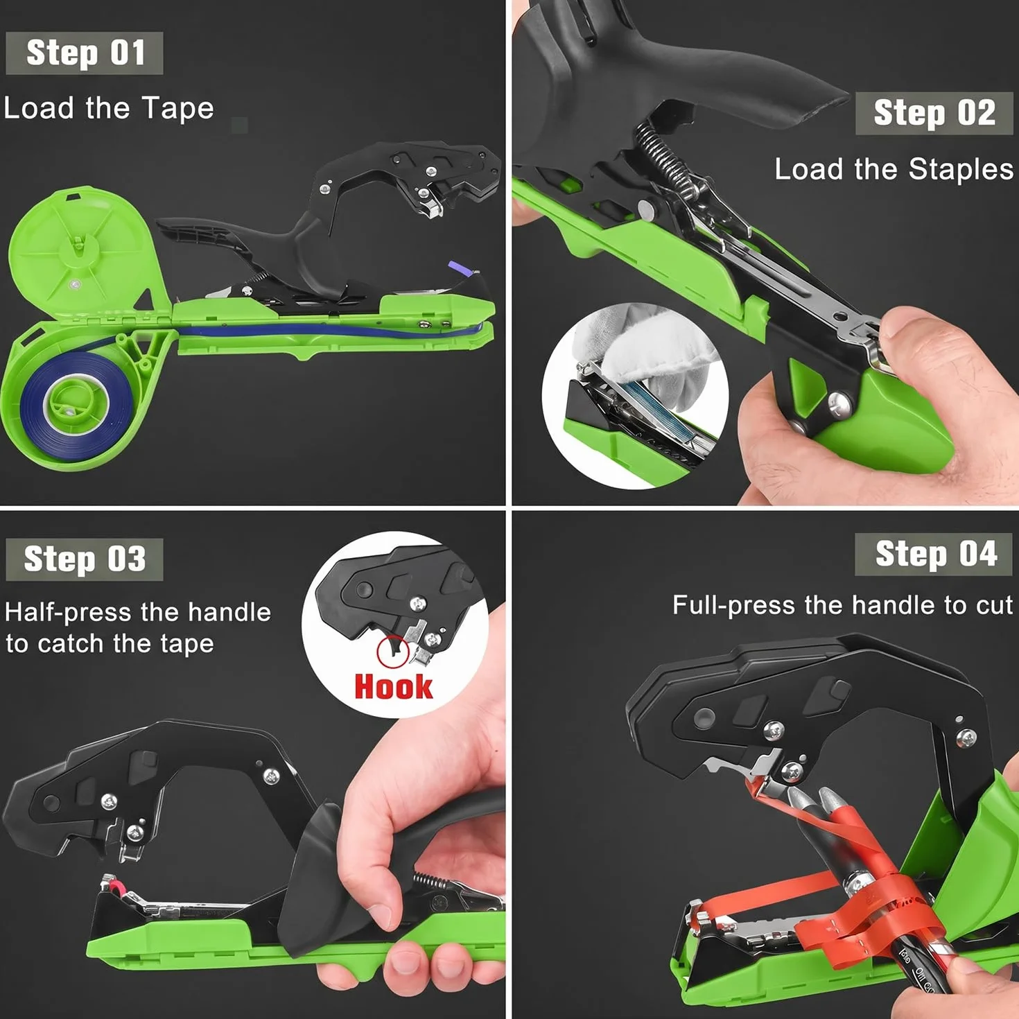 Legatrice Manuale per Pomodori Viti e UVA con Nastro e Graffette Verde/Nero