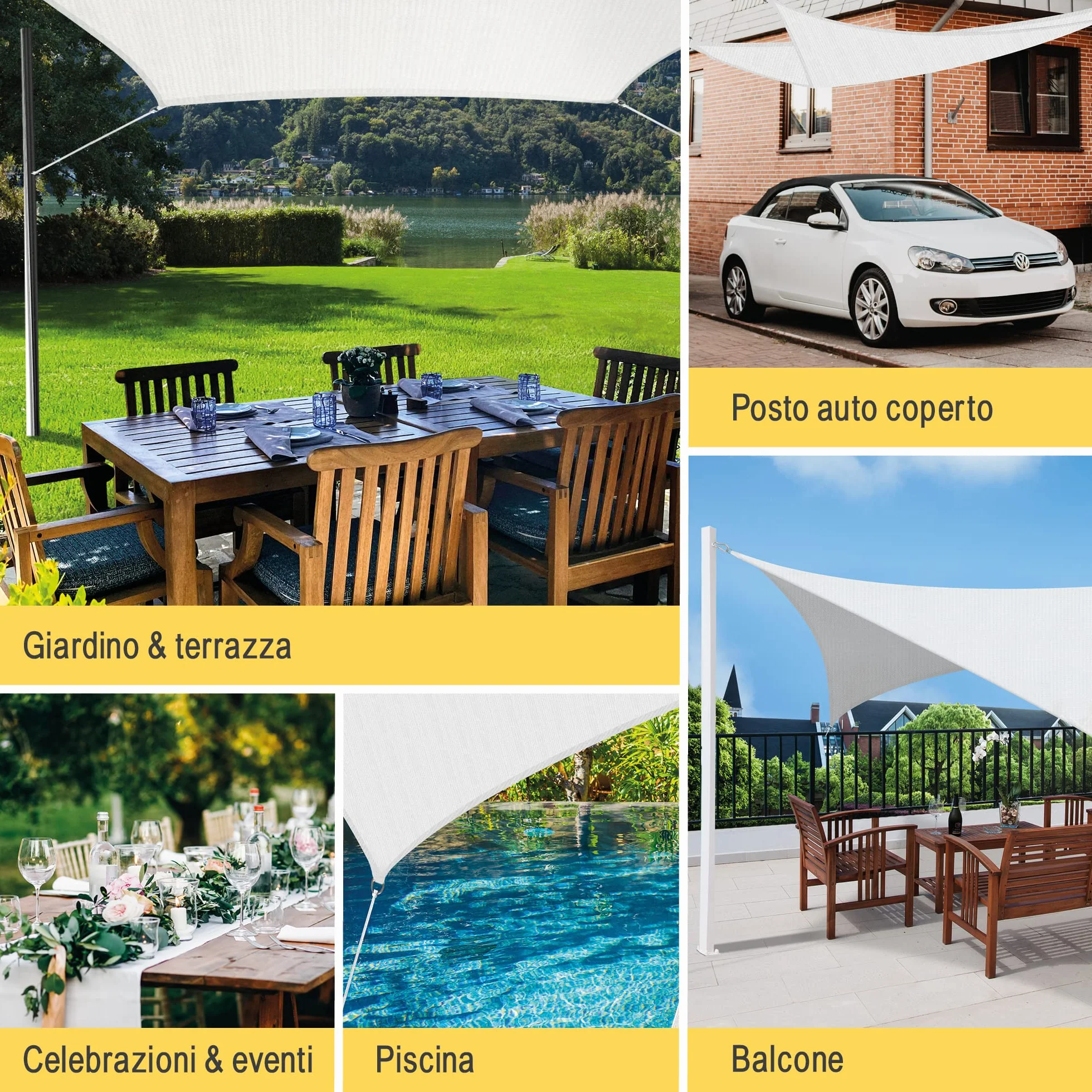 Sol Royal Tenda a Vela Ombreggiante Rettangolare 2x3 m HDPE SolVision HS9 - Vele Parasole da Giardino Traspirante Protezione Parasole e Raggi UV - Tendone Tende Bianco 200x300 cm