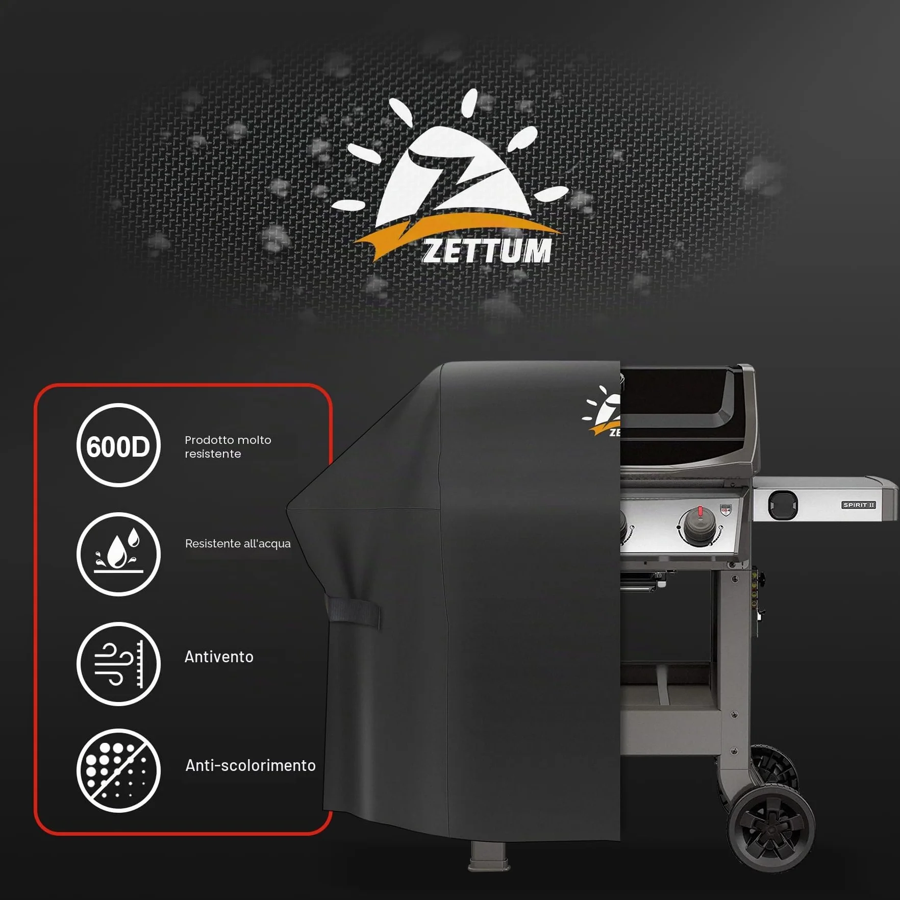 Zettum Copertura barbecue 121 cm Weber Spirit serie 200 Oxford 600D Impermeabile Telo Esterno