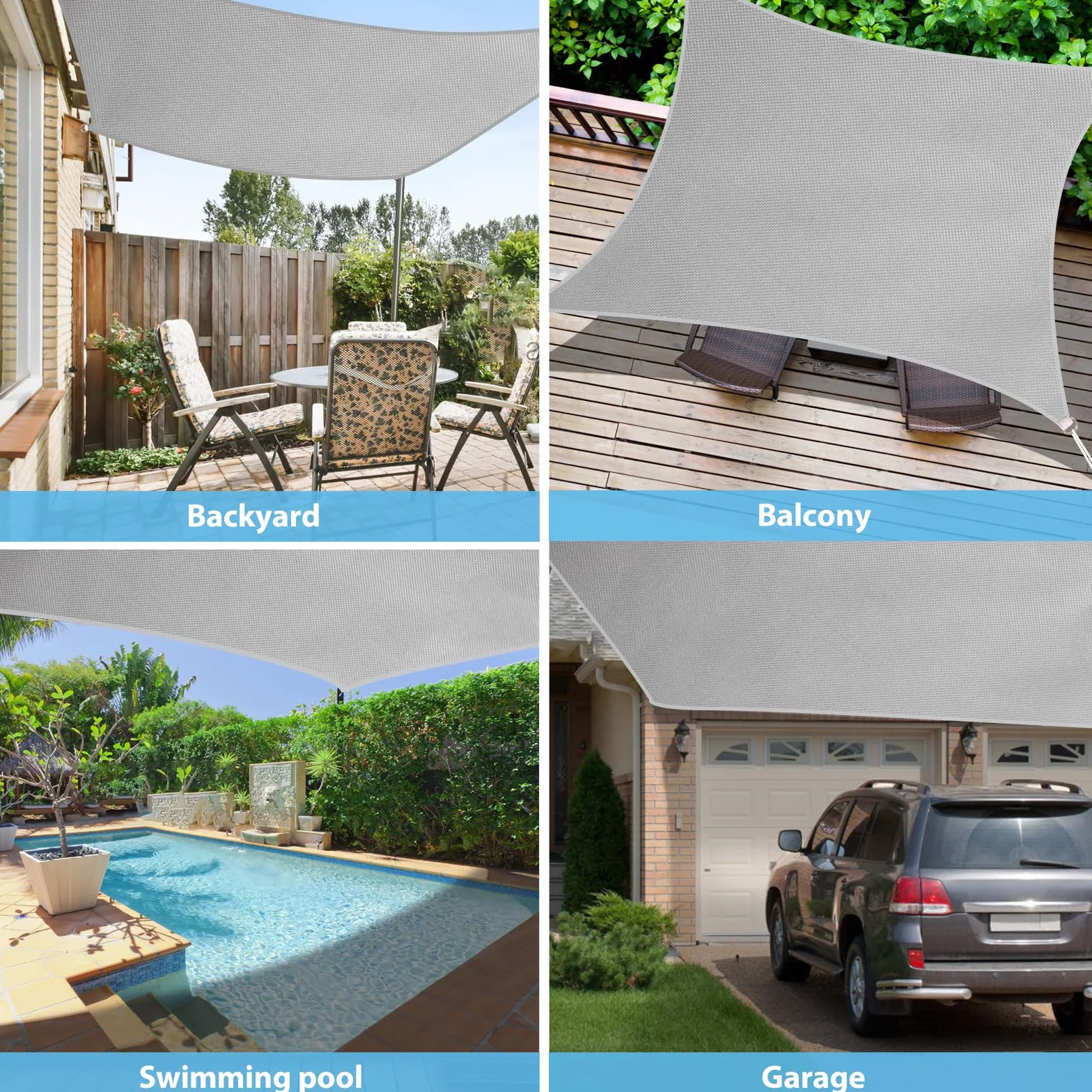 Tenda a Vela Ombreggiante 4x5m Impermeabile Anti-UV Rettangolare, Vela Parasole in Tessuto Oxford 420D Alta Densità, Telo per Esterno, Giardino, Balcone, Terrazzo, Corde Incluse