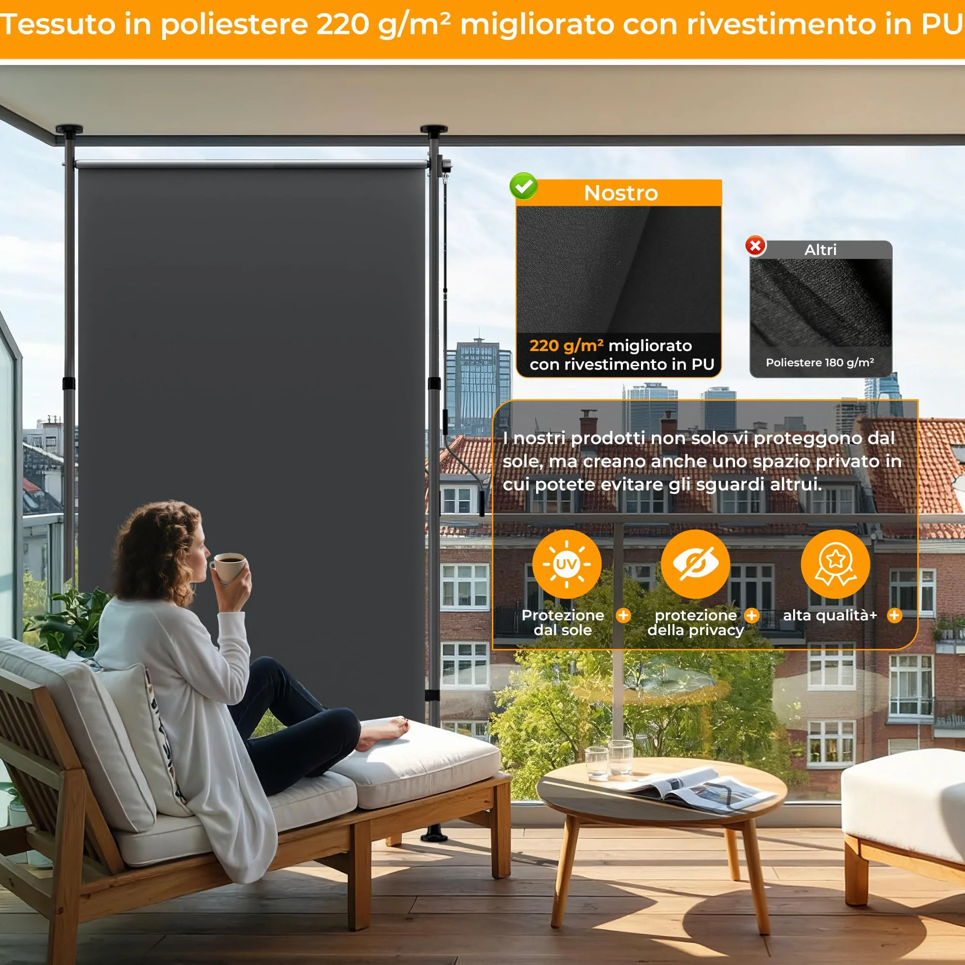 HOMEDEMO Tenda da Sole Verticale Regolabile 200x(220-310) cm Antracite Impermeabile Anti-UV