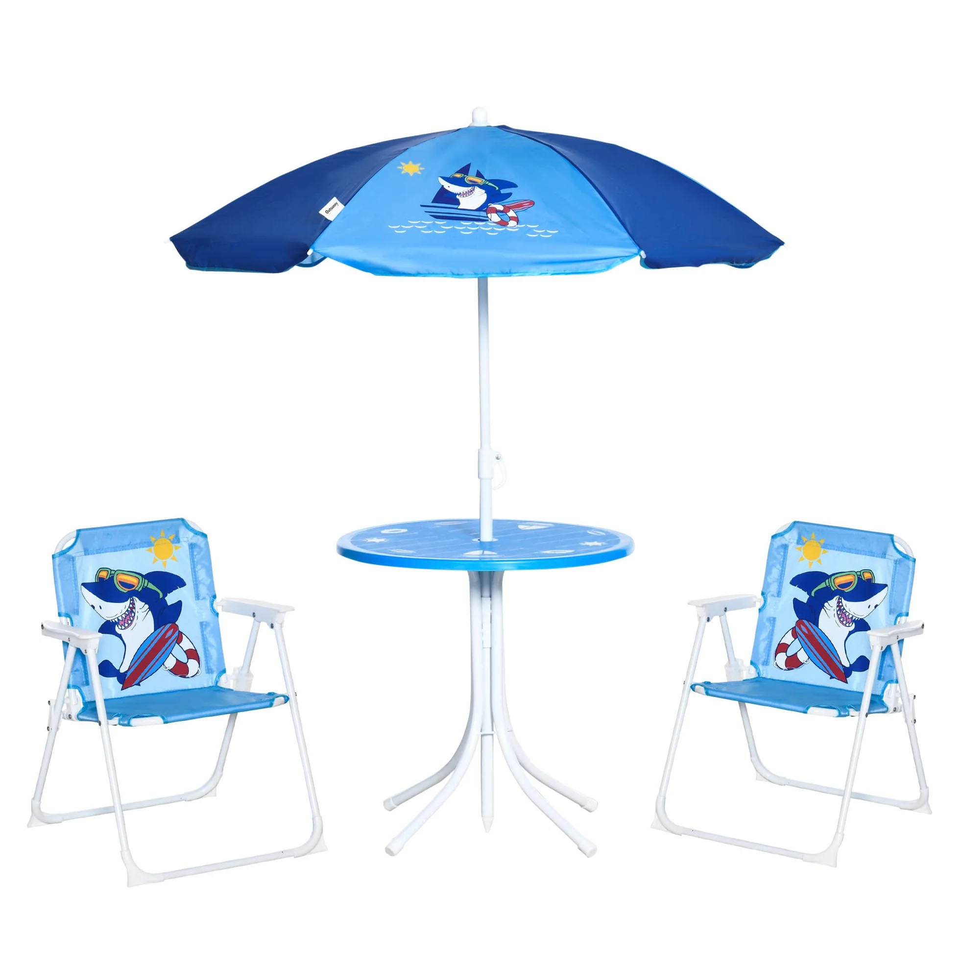 Outsunny Tavolo e Sedie per Bambini da Giardino con Ombrellone Regolabile, Set 4 Pezzi, Blu
