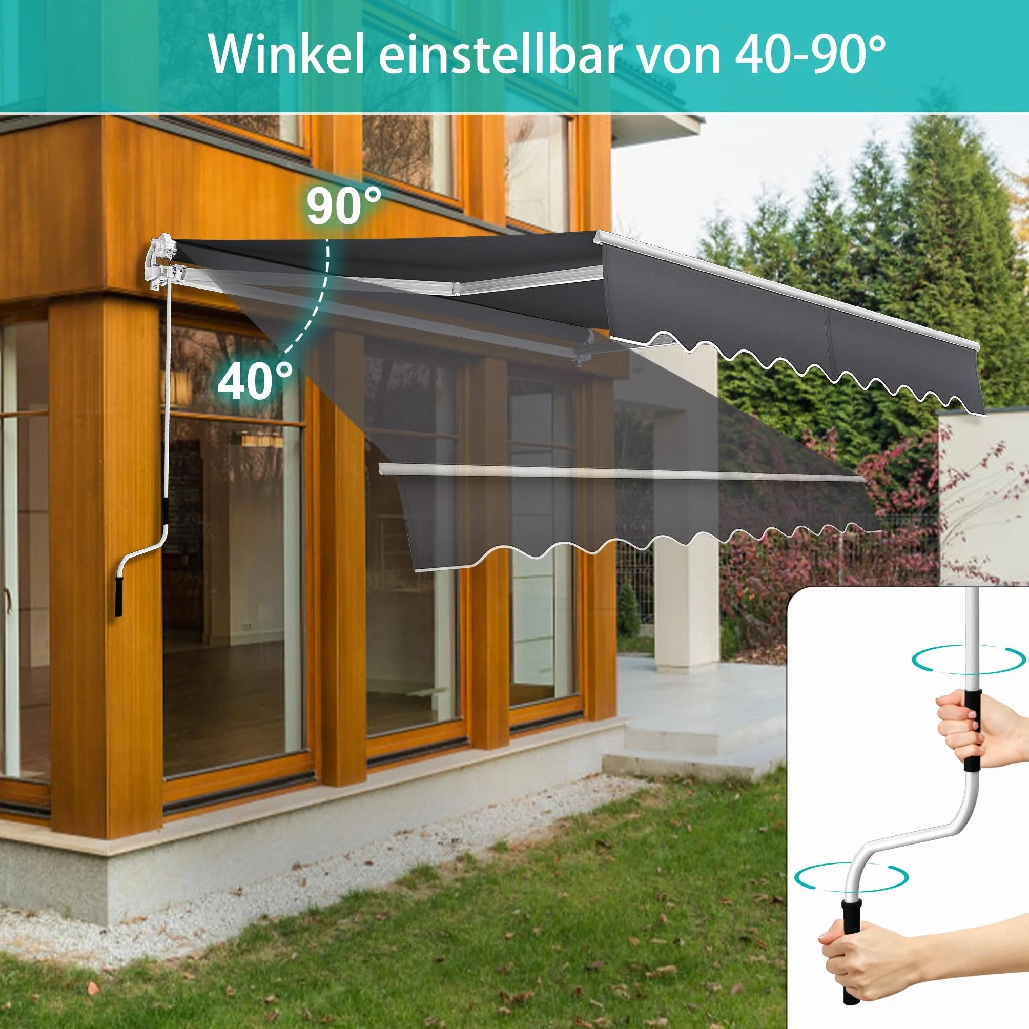 Tenda da sole per balcone con manovella impermeabile antipolvere altezza regolabile grigio scuro 3,6 x 3 m