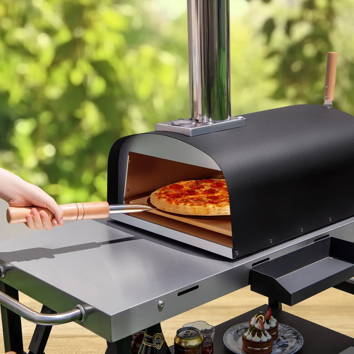KOMFOTTEU Forno per pizza all'aperto a legna in acciaio inox con pietra e termometro