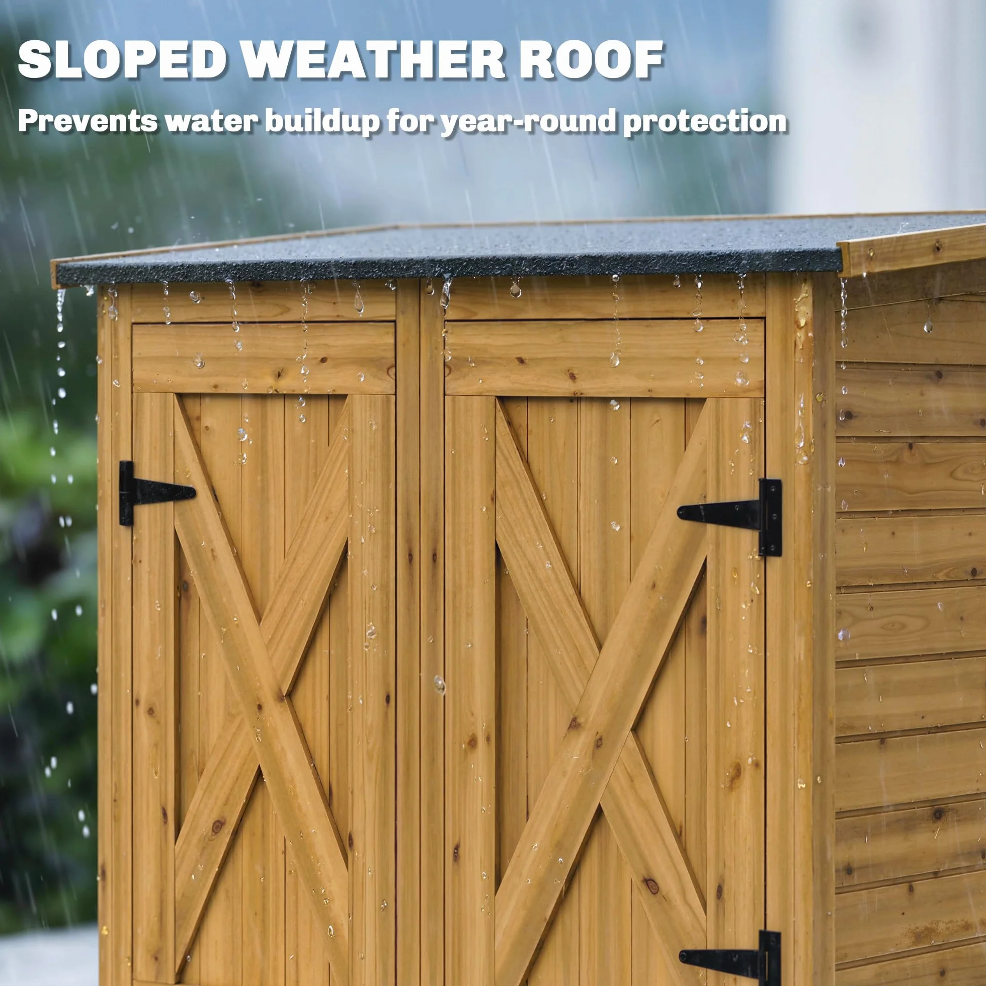 Outsunny Armadio da Giardino Legno Abete Casetta Attrezzi 2 Ripiani Doppia Porta Chiavistelli Tetto Inclinato 115x53x156 cm Marrone