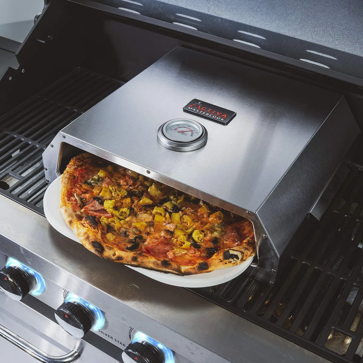 Forno per pizza ACTIVA con pietra refrattaria e indicatore temperatura per barbecue