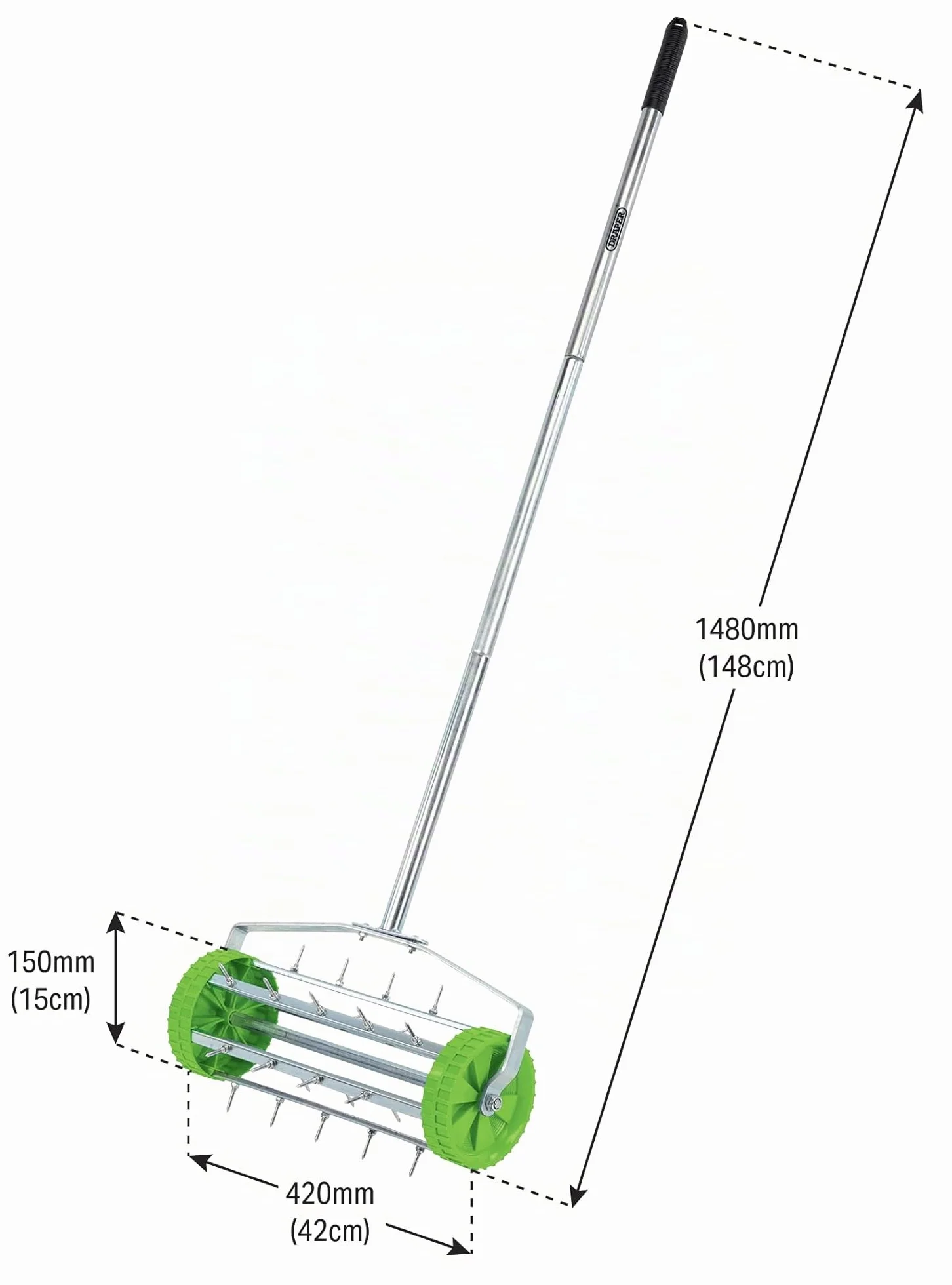 Draper Aeratore rotabile per prato con tamburo chiodato da 450 mm — 83983 — per aerazione dell'erba da giardino con denti da 33 mm, 1 pezzo