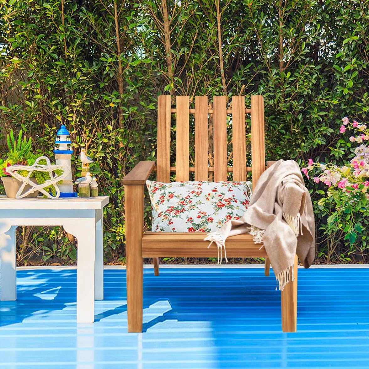KOMFOTTEU Adirondack - Sedia da giardino in legno di acacia, con schienale e braccioli, ergonomica, da giardino fino a 160 kg, per balcone, giardino, spiaggia (naturale)