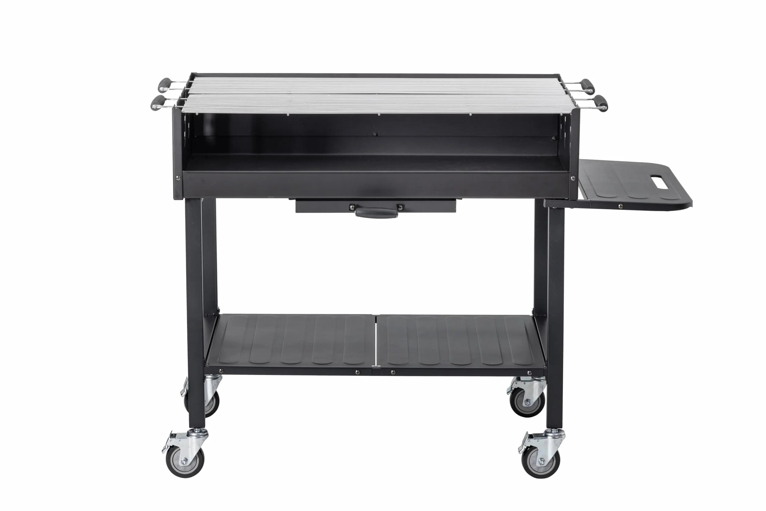 METRO Professional Barbecue a Carbonella Deluxe, Acciaio Inox, 2 Griglie Regolabili, Ruote, Tavolino, Copertura, Nero