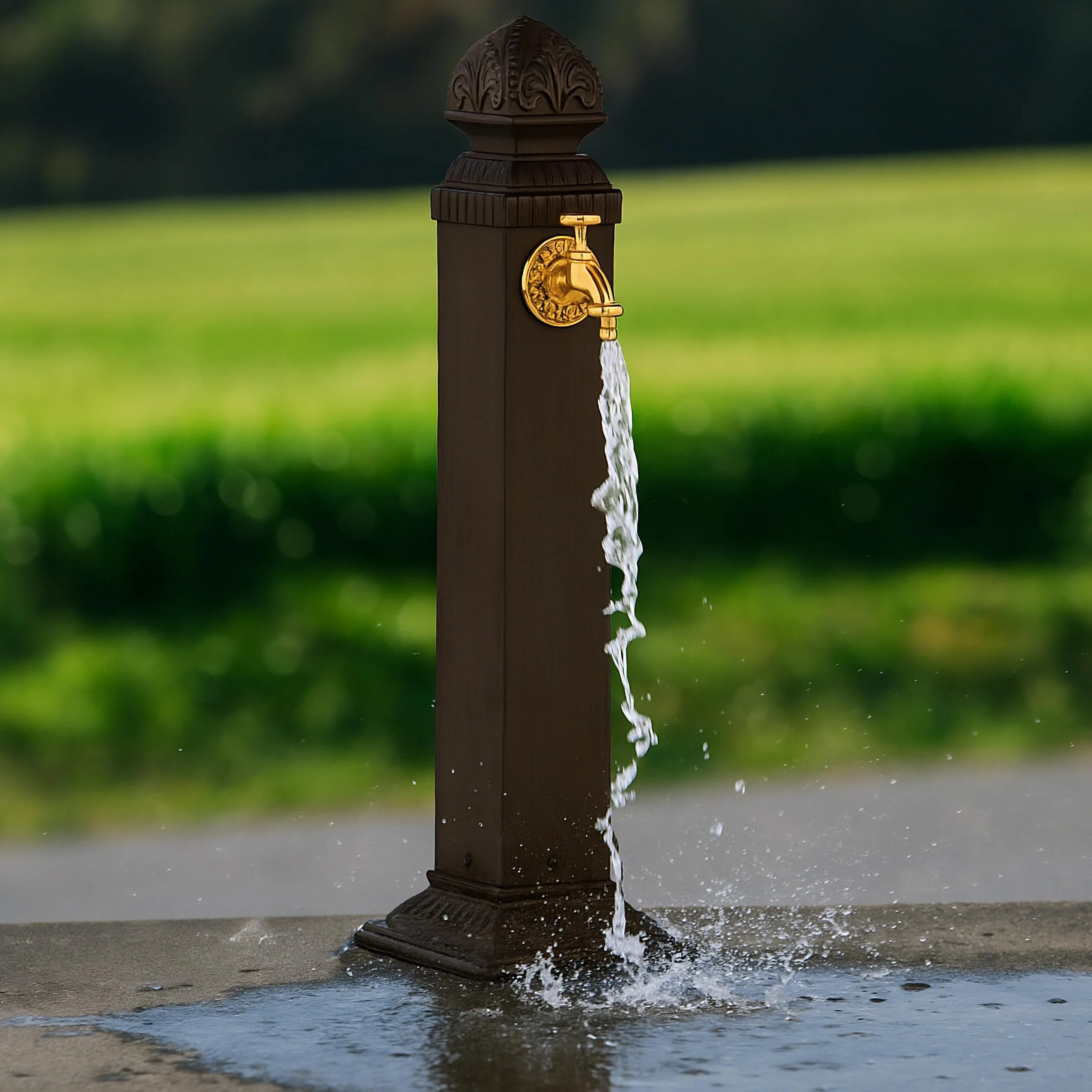 Relaxdays Fontana da Giardino in Stile Antico, Fontanella a Colonna con Rubinetto Esterno, HLP: 81x21x24,5 cm, Marrone