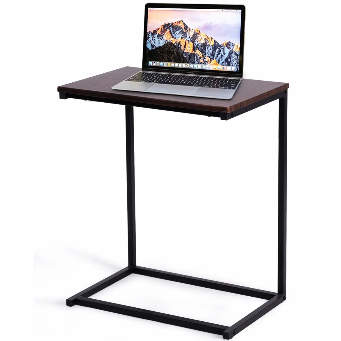 COSTWAY Tavolino Porta PC Laptop, Tavolo da caffè in Legno e Metallo, Ideale per Soggiorno, Balcone, Studio e Giardino, 55 x 35 x 65 cm (Noce)