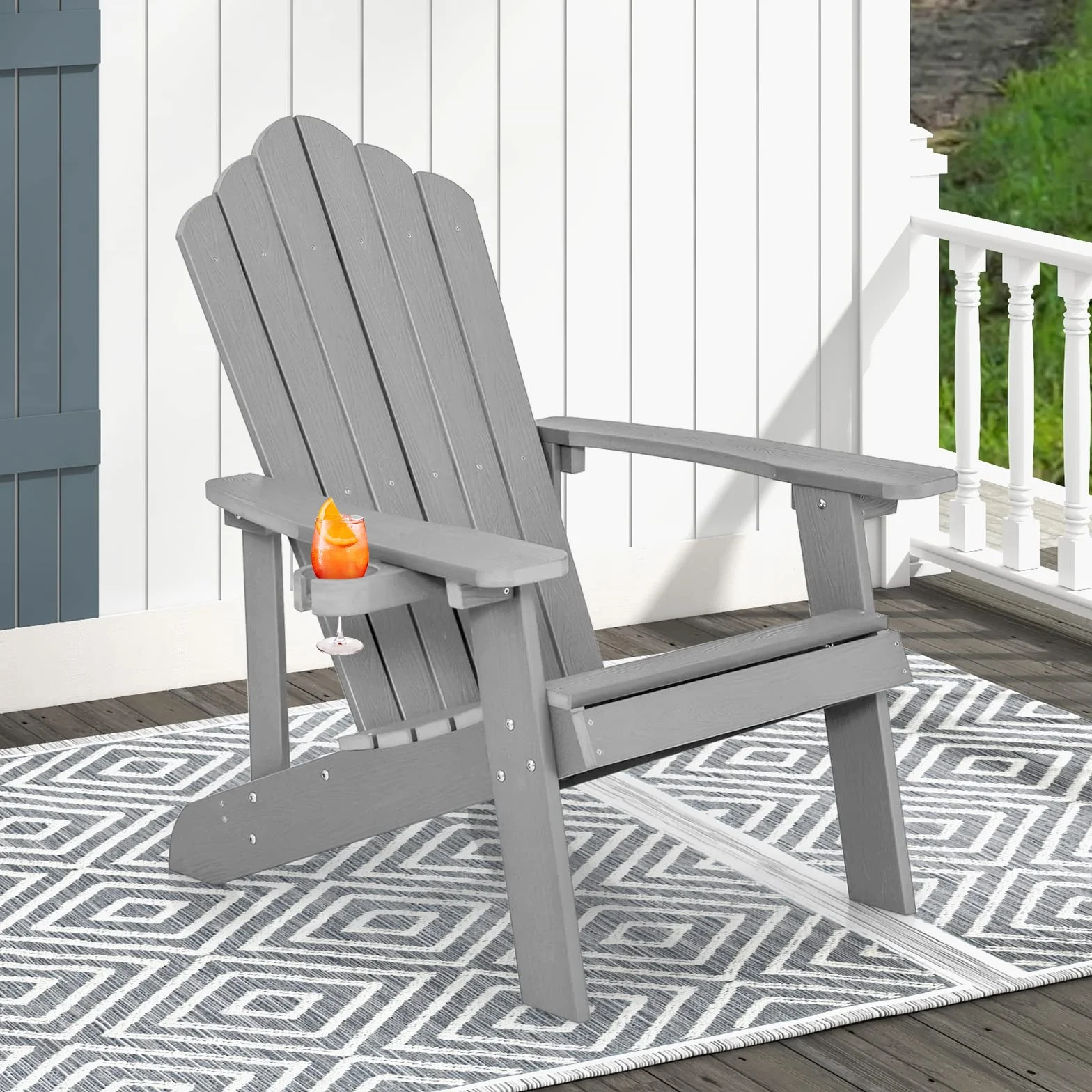 GIANTEX Poltrona Adirondack in Legno, Grande Sedia Lounge per Patio con Portabicchieri Integrato, Struttura Resistente alle Intemperie, Modello da Esterno per Giardino e Terrazzo, 85 x 77 x 94 cm