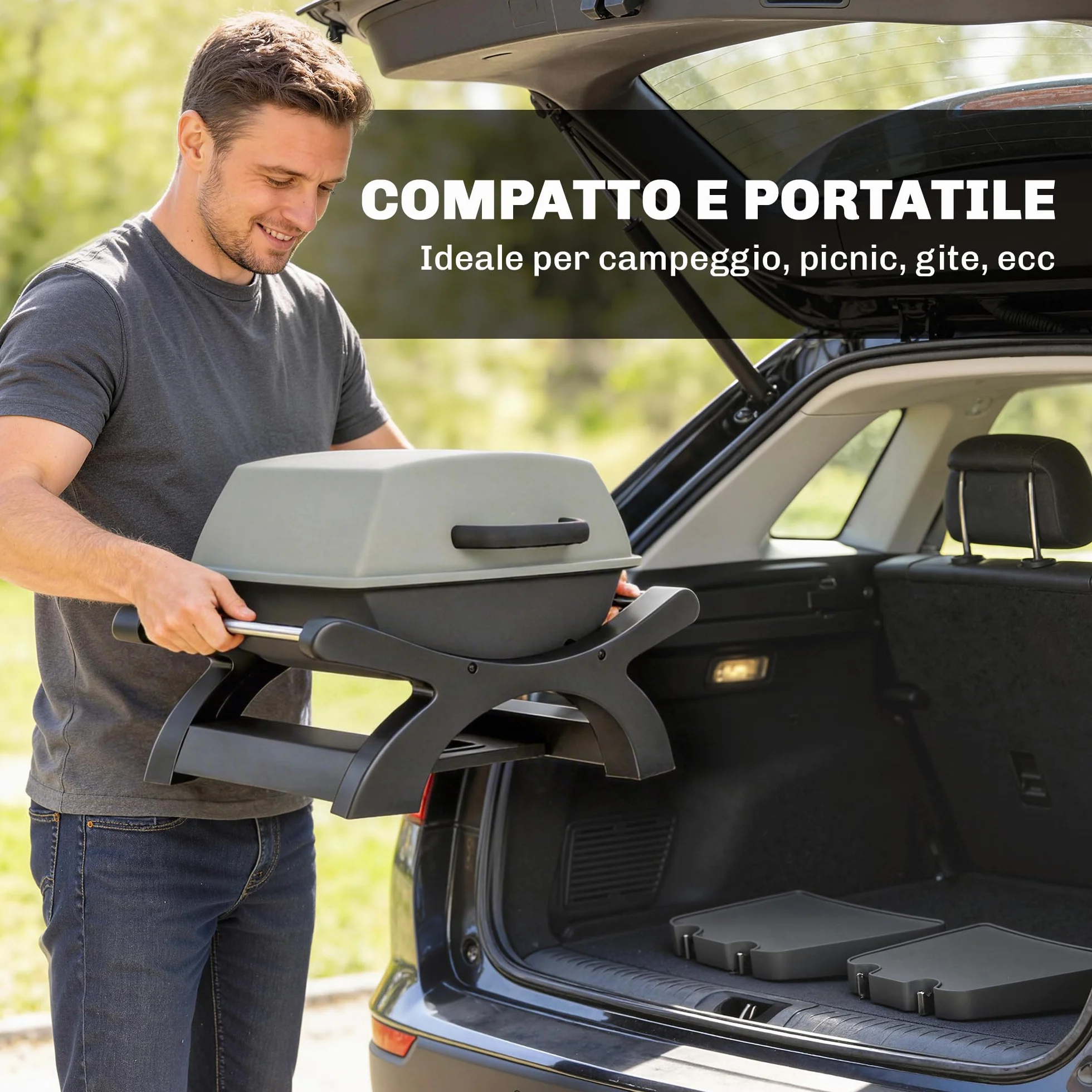 Outsunny Griglia Elettrica da Tavolo 2300W Barbecue Portatile Antiaderente Nero