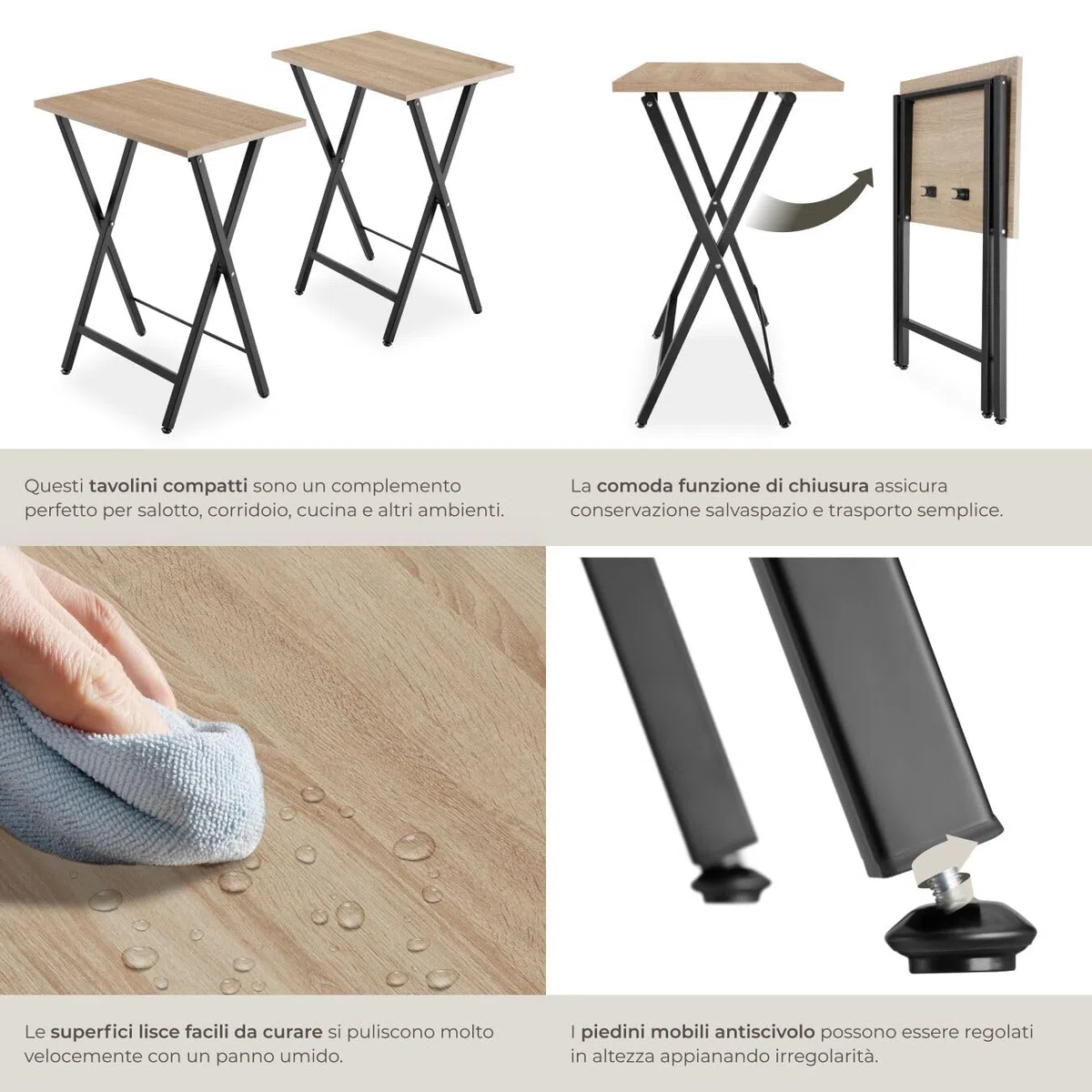 tectake 801167 Set di 2 tavolini Phoenix, Pannello in truciolato effetto legno, Stabile telaio in acciaio (Industriale legno chiaro, rovere Sonoma)