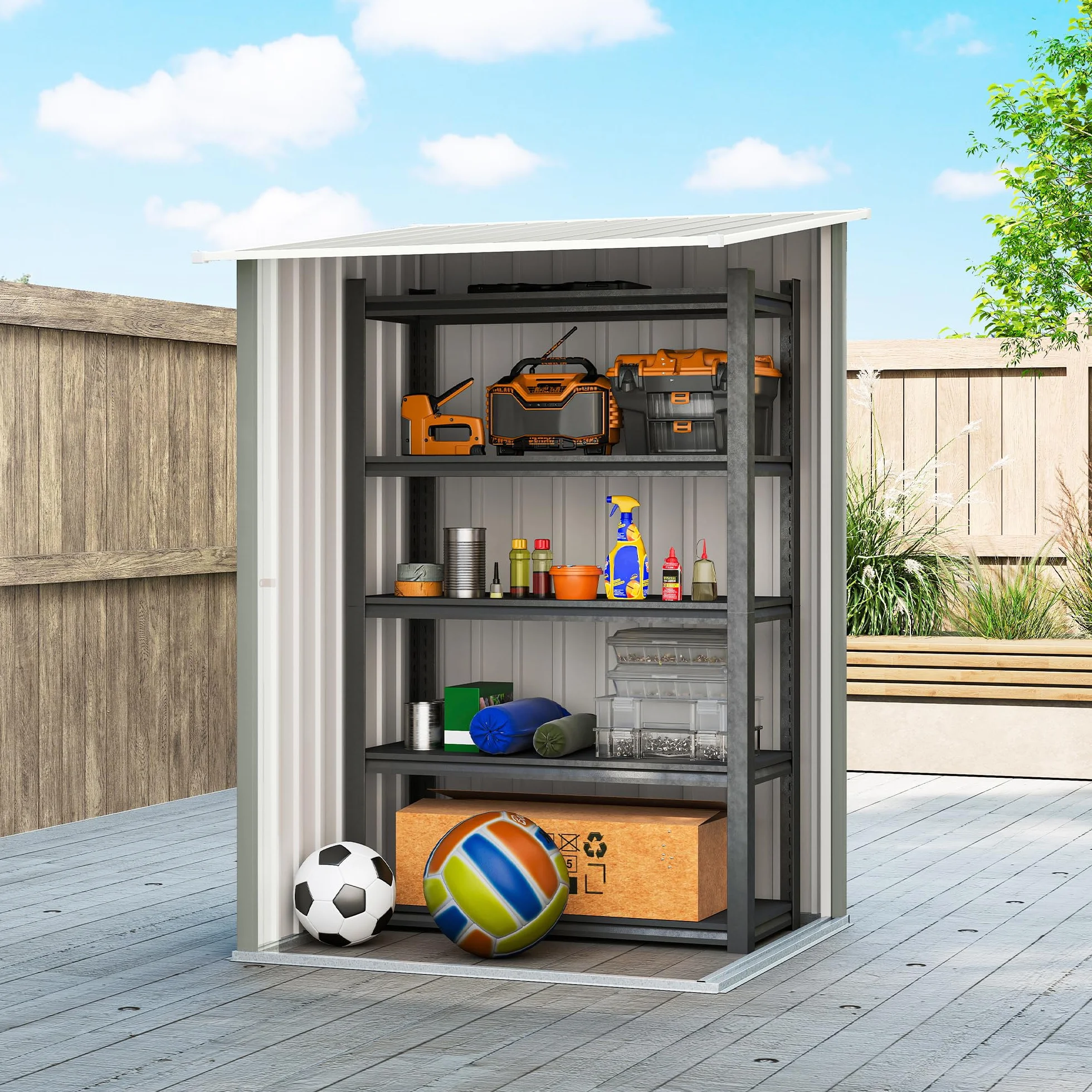 Outsunny Casetta da Giardino 0.92m² Acciaio Zincato Capanno Porta Attrezzi 100x104x160 cm Grigio Chiaro