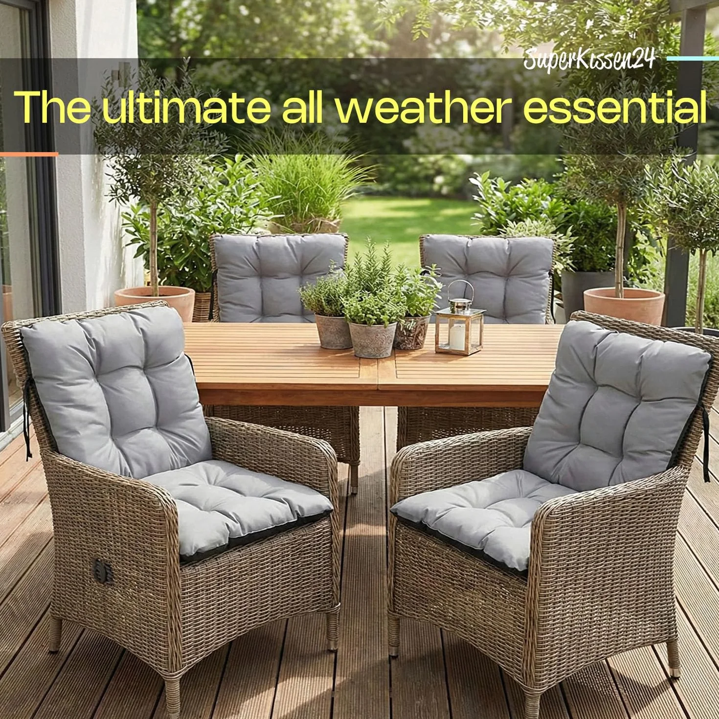 SuperKissen24. Set di 2 Cuscini per Sdraio 96x48 cm da Esterno ed Interno Resistente e Comodo per Sedie Reclinabili, Spiaggine e Poltrone da Giardino - Grigio