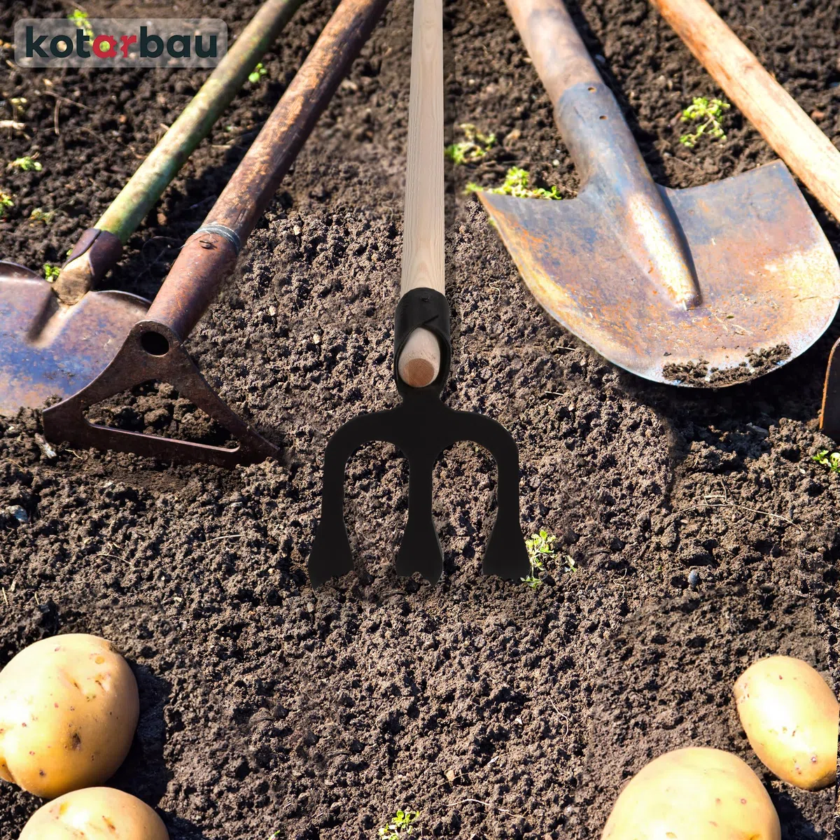 KOTARBAU® Forca a 3 Denti per Scavare Patate con Manico in Legno 90 cm Forchetta da Giardino Strumenti Manuali Attrezzi Accessori da Giardino