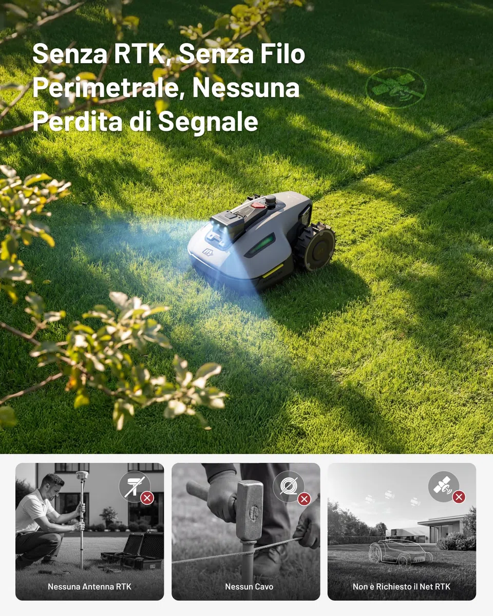 MAMMOTION YUKA mini 2 500 Robot Tagliaerba senza Filo Perimetrale, Nessuna Perdita di Segnale, Senza RTK, Visione AI Tri-Cam, DropMow, Mappatura Auto Multi-zona