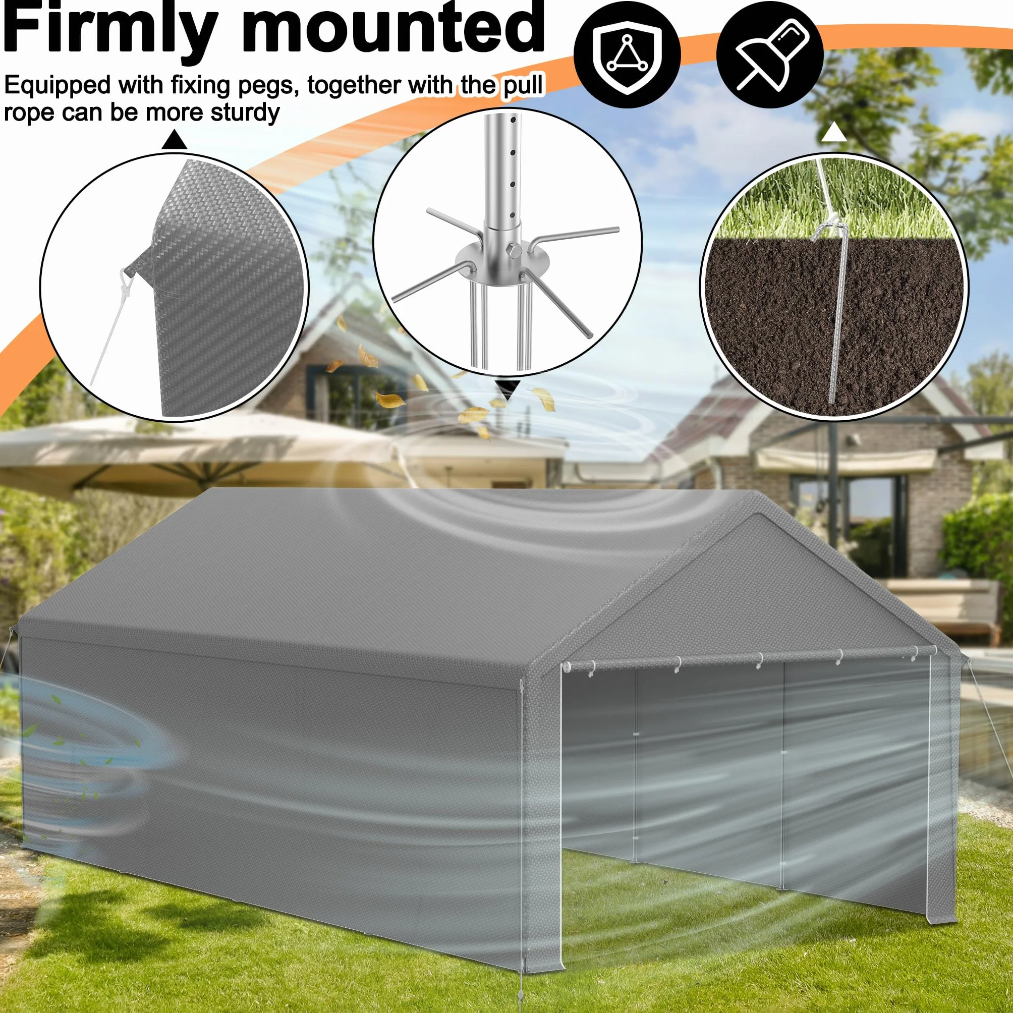 LZQ Tenda da magazzino, 4 x 8 m, tenda per attrezzature, casetta degli attrezzi e garage con robusto telo in polietilene, resistente alle intemperie, con rinforzo sul tetto e telaio per attrezzi