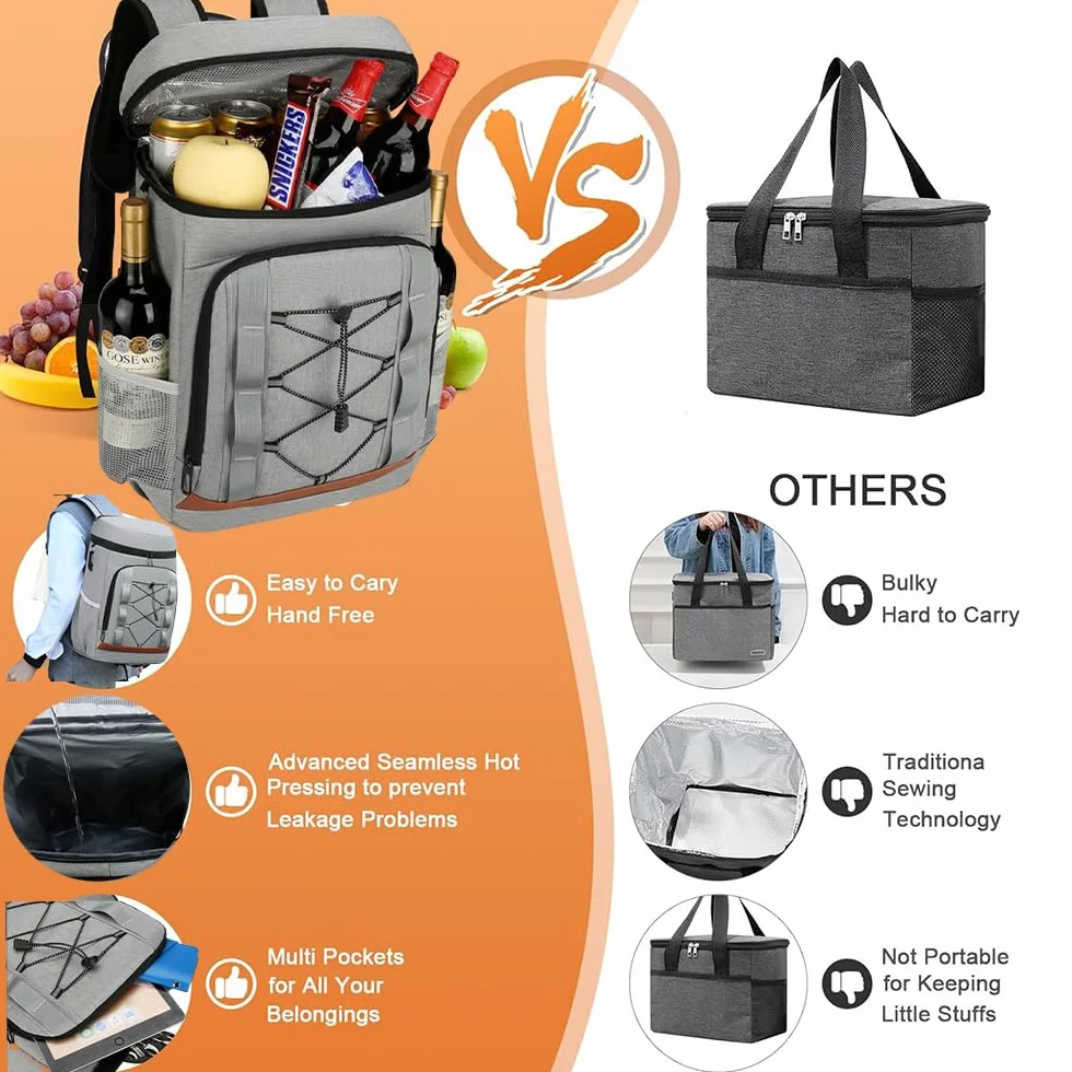 Zaino isotermico da 30 litri, grande borsa per uomo e donna, ideale per picnic, barbecue, campeggio, escursioni, shopping (nero)