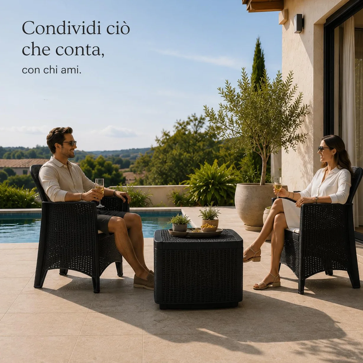 Set di Mobili da Giardino Antracite Tree con Tavolo e Due Poltrone