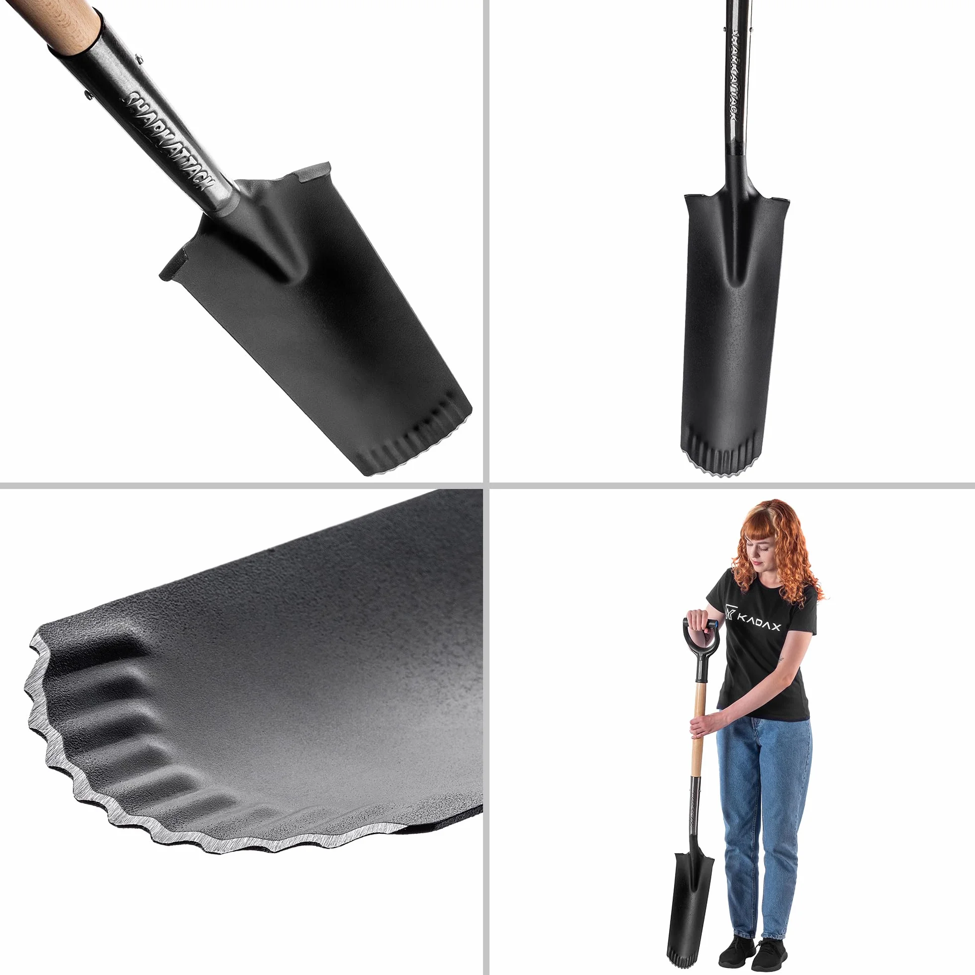 KADAX Pala per drenaggio, pala con manico a D e manico, leggera pala per drenaggio con denti, pala da giardino ergonomica, vanga per foro, 124 x 14 cm