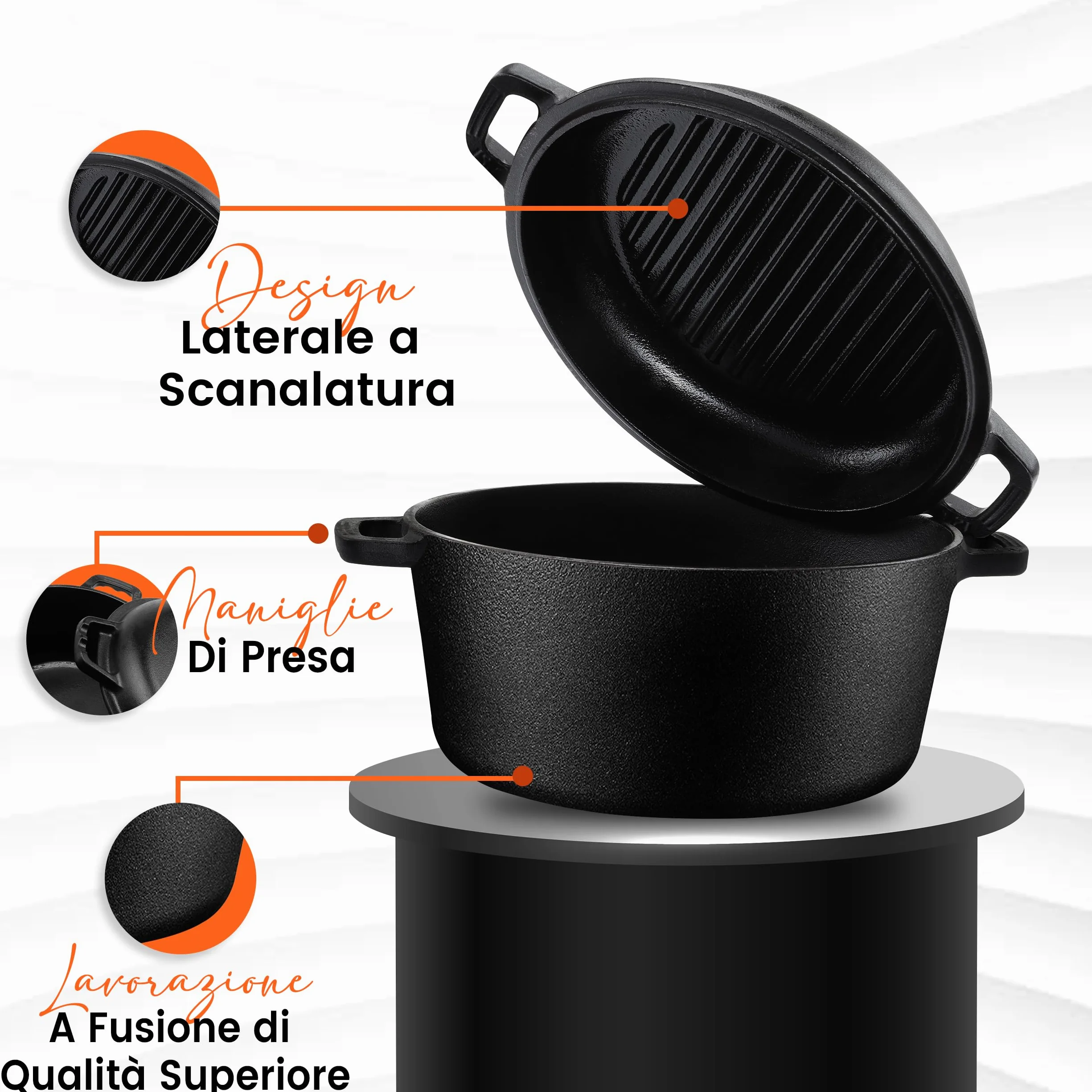 Kichly 2 in 1 Forno Olandese In Ghisa Pre-Stagionato Con Coperchio/Griglia A Doppia funzione - Cuocere Al Forno Friggere Arrostire Stufare E Grigliare - Cucina Interna Ed Esterna, EU1411