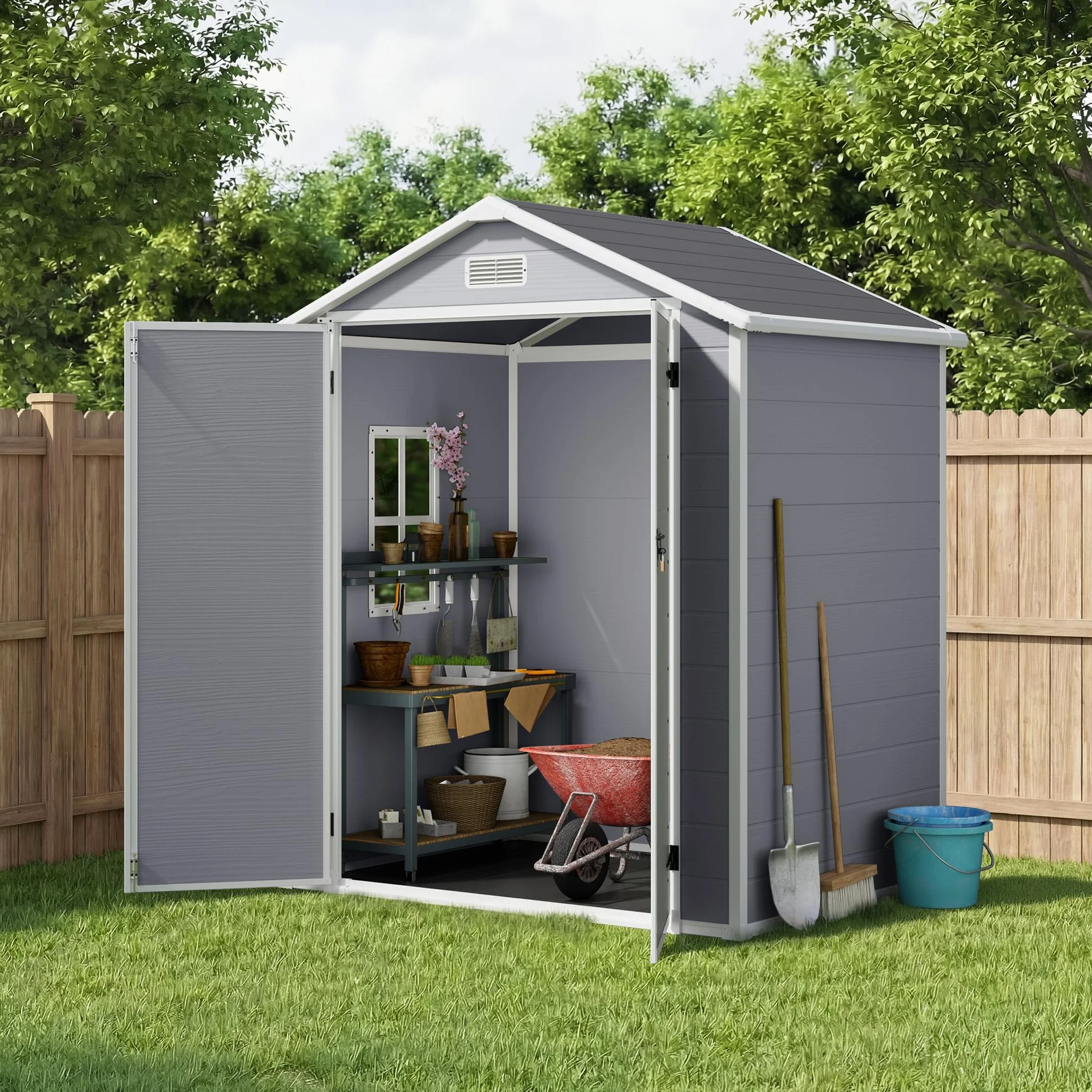 Xbro Casetta da Giardino Grande 171x124x210 cm Capanno Attrezzi Resina HDPE Impermeabile Grigio