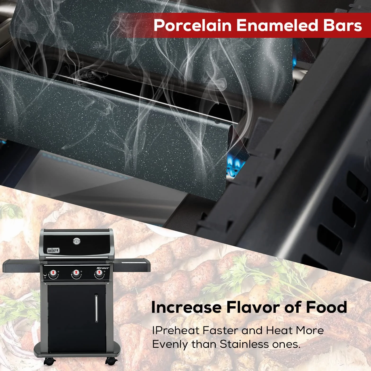 7636 Barre Piastra Riscaldante da 38.8 cm Parti per Griglia Weber Spirit Serie 300,Parti di Ricambio per Spirit E310 S310 E320 S320 E330 S330 Griglie a Gas con Pannelli di Controllo Frontali (7636)