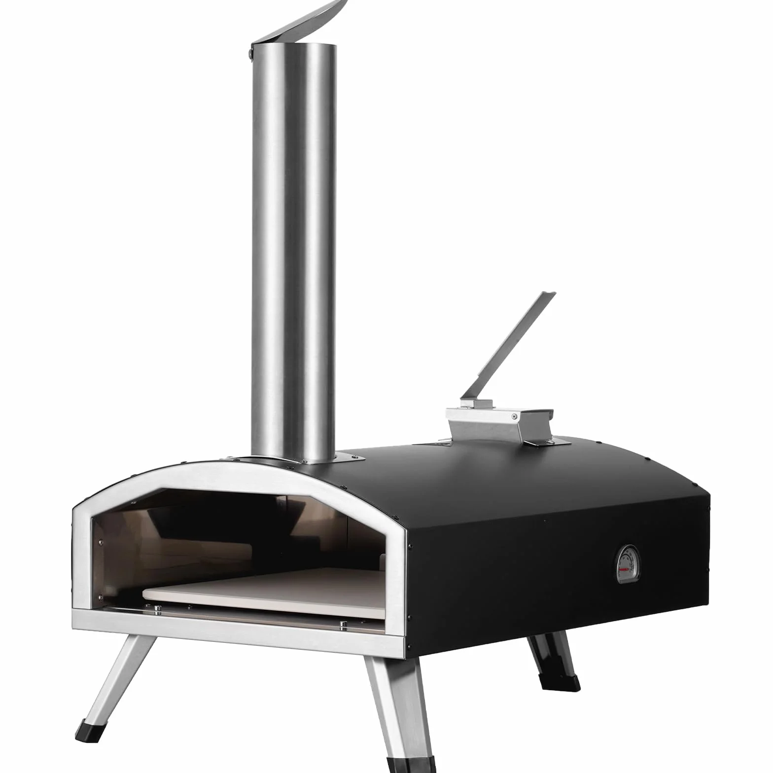 VEVOR Forno Portatile per Esterni 304 mm, Tri-Fuel Pellet Trucioli Carbone, Griglia Pizza con Pietra e Copertura, Nero