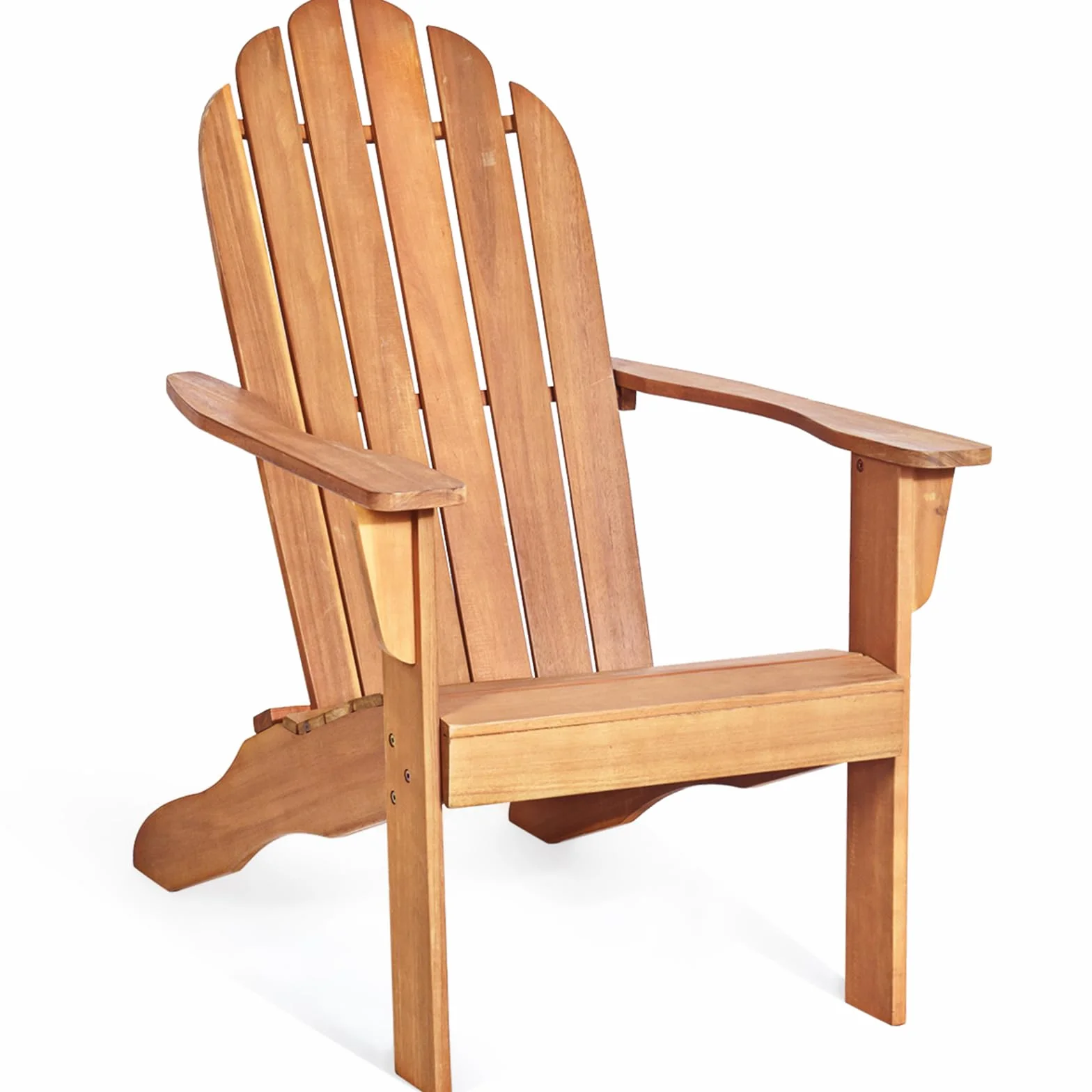 COSTWAY Adirondack-Sedia Giardino in Legno, Poltrona Esterno con Schienale Alta, Sedia a Sdraio Prendisole per Spiaggia Cortile Balcone, Portata 160 kg (Naturale, 69 x 88 x 103 cm)