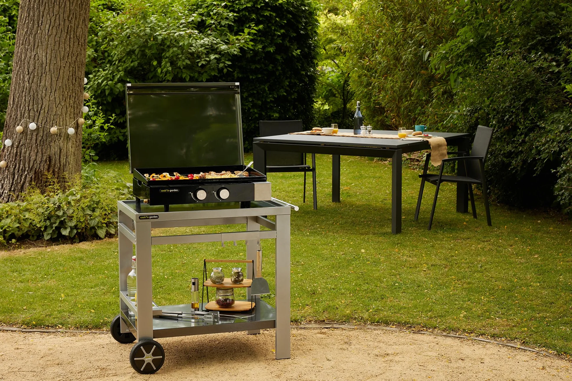 Cook’in Garden Desserte da giardino Media M carrello con piano di lavoro mobile su ruote per cucina esterna