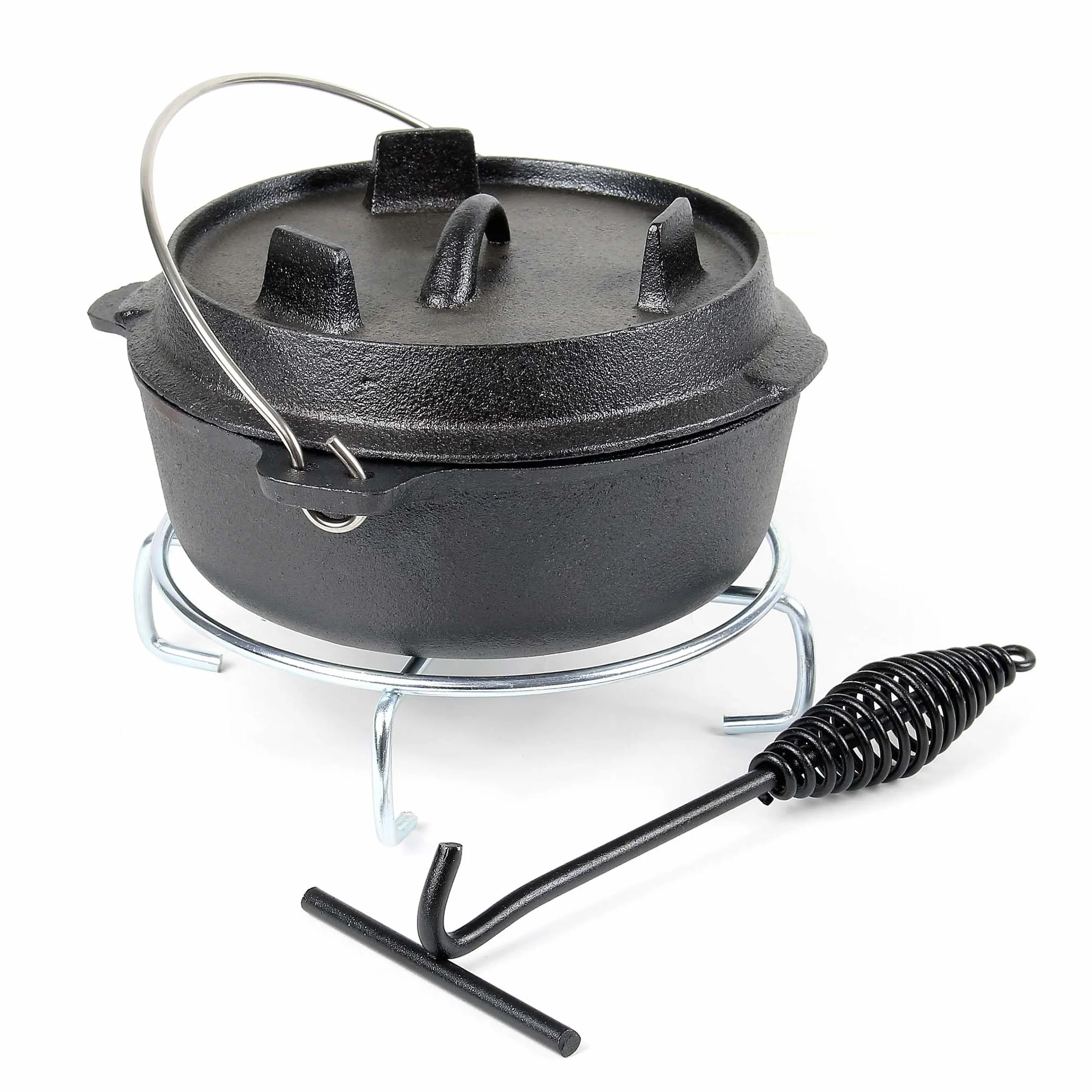 Wiltec Dutch Oven Forno Olandese con Pentola in ghisa 4l sottopentola e solleva coperchio per fuoco campeggio