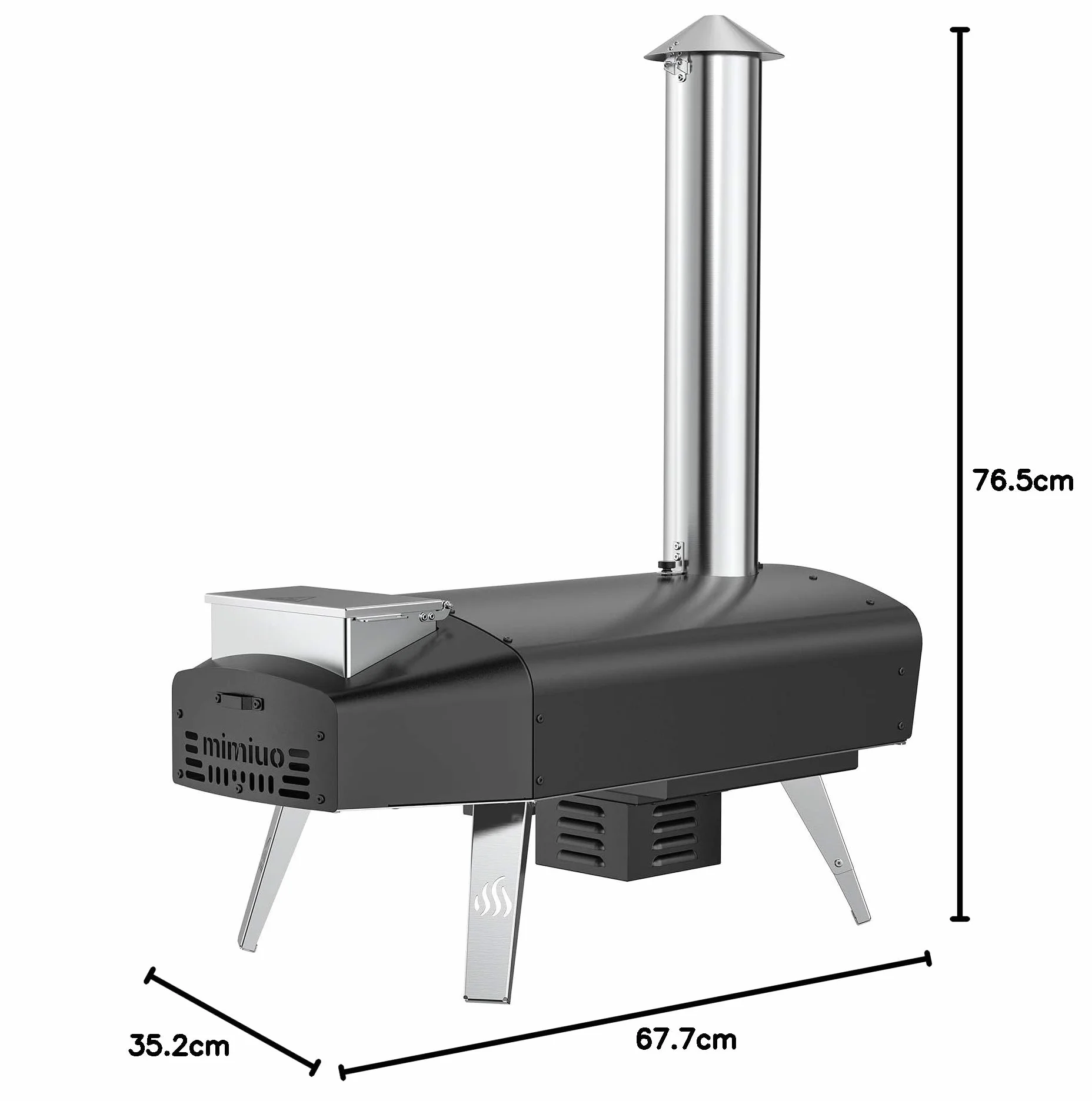 Mimiuo Forno per Pizza a Pellet con Pala e Pietra, Sistema Grill Rotante Automatico, Nero