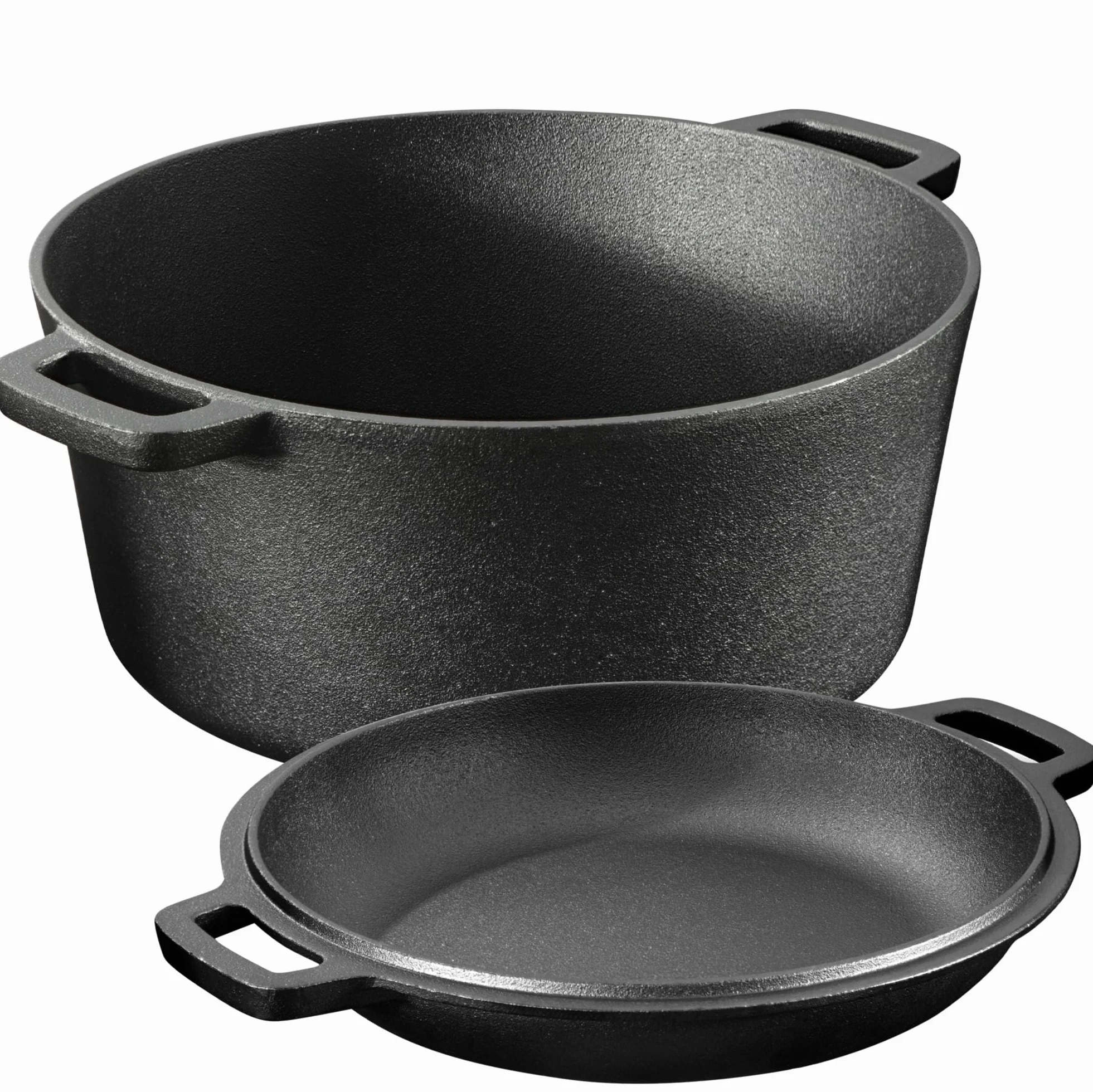 Navaris Pentola in Ghisa da Forno con Coperchio - Pentole e Padelle per Cuocere il Pane - Forno Olandese 4,7 l Ø 26 cm - Casseruola 2 Manici 2-in-1 - per Ogni Piano Cottura - Nero
