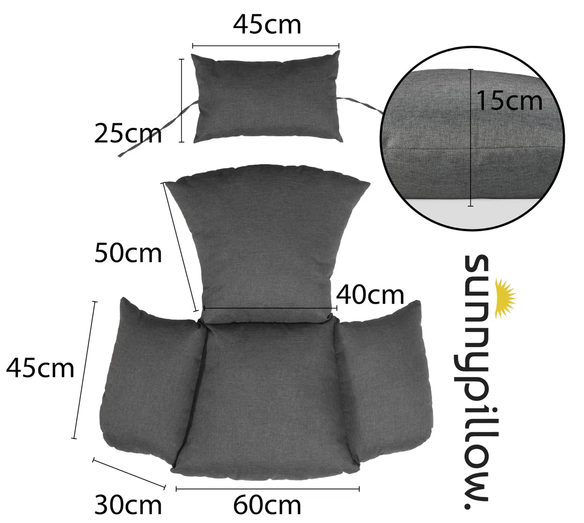 Cuscino per Poltrona Sospesa 15 cm Impermeabile Resistente UV Antracite