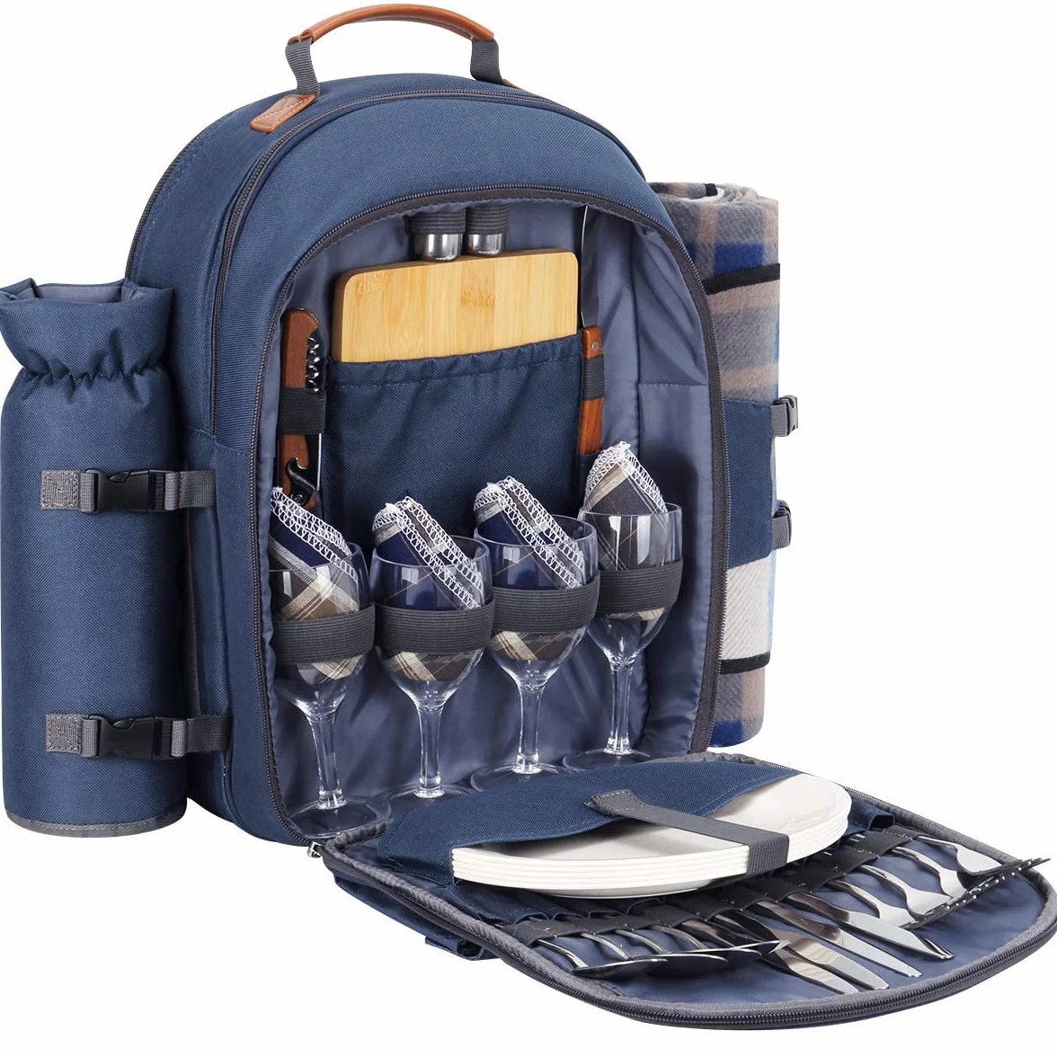 Sunflora Zaino da Picnic 4 Persone con Coperta, Borsa da Picnic con Custodia Cestino da Picnic per 4 Persone Impermeabile Isolata per il Camping Esterno della Famiglia (Blu Navy)