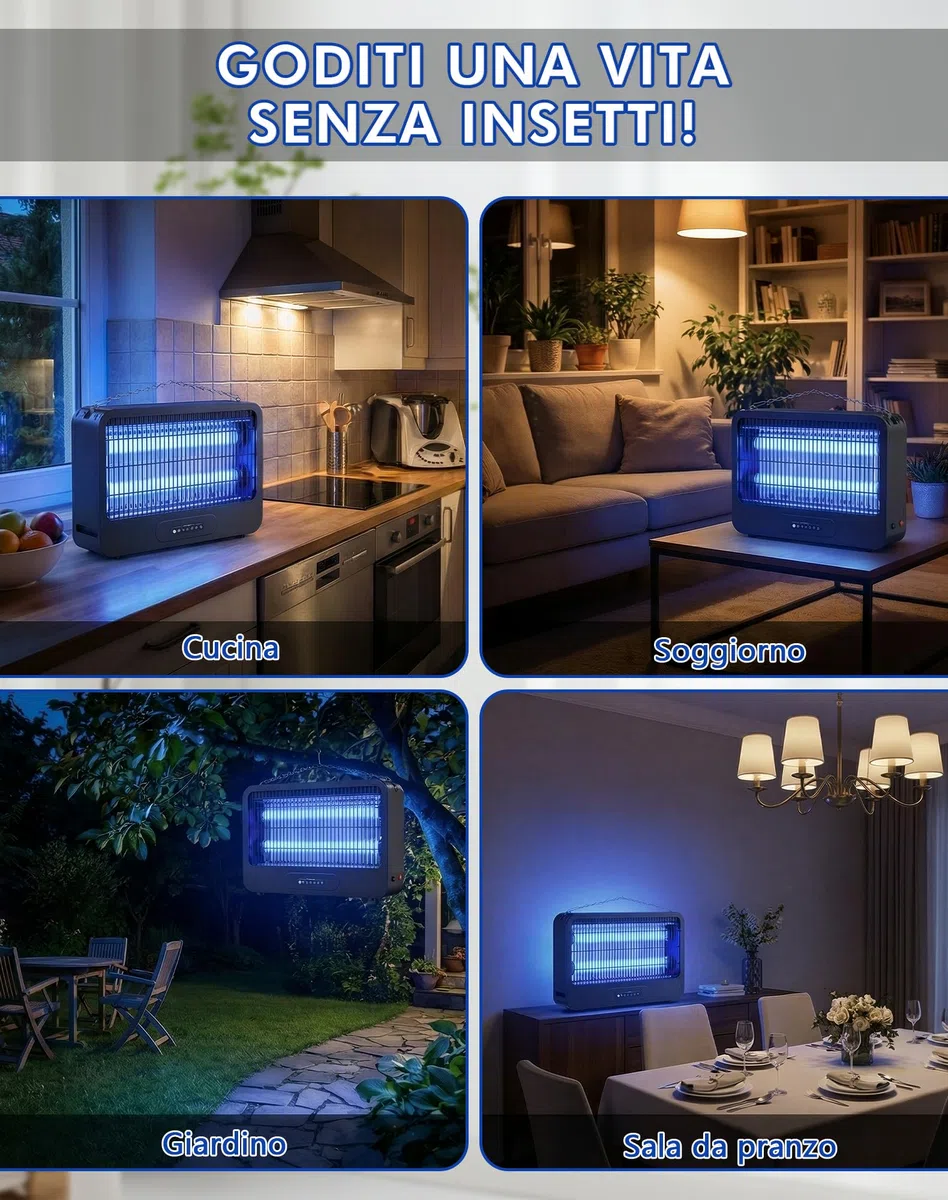 Lampada Antizanzare Elettrica, 3500V Zanzariera Elettrica da Esterno, 20W UV Zanzare Elettrico con Timer e Telecomando, Ecologica e Silenziosa, Adatta per Cucina, Camera Letto,Ufficio（100m²）