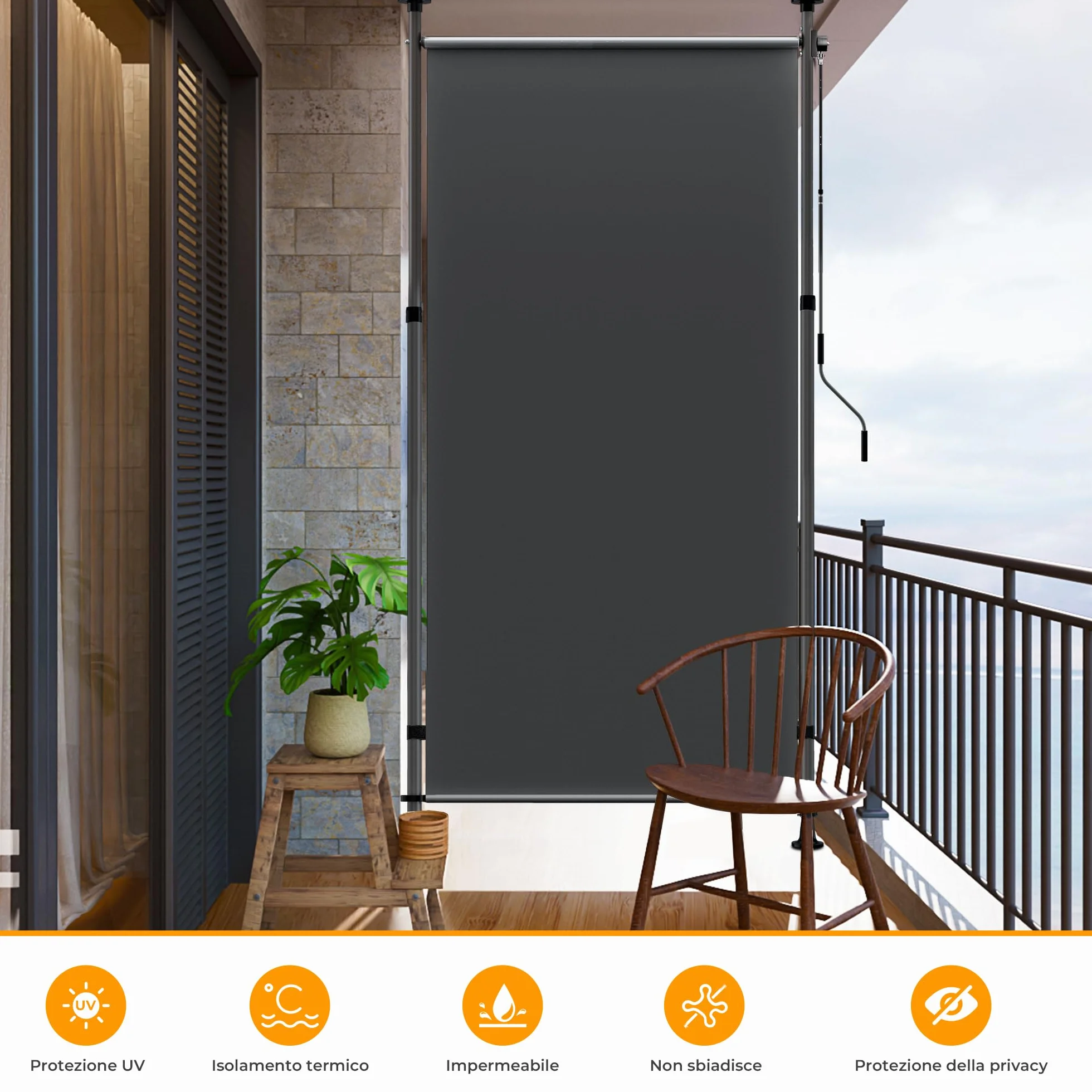 HOMEDEMO Tenda da Sole Verticale Regolabile 200x(220-310) cm Antracite Impermeabile Anti-UV