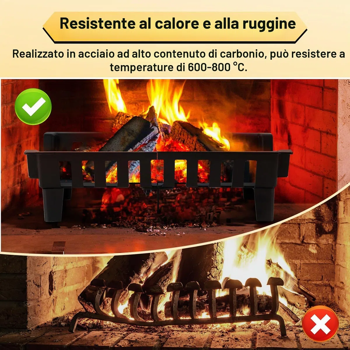 Griglia per caminetto 45,5 x 30,5 x 13 cm mensola in legno supporto per legna da ardere
