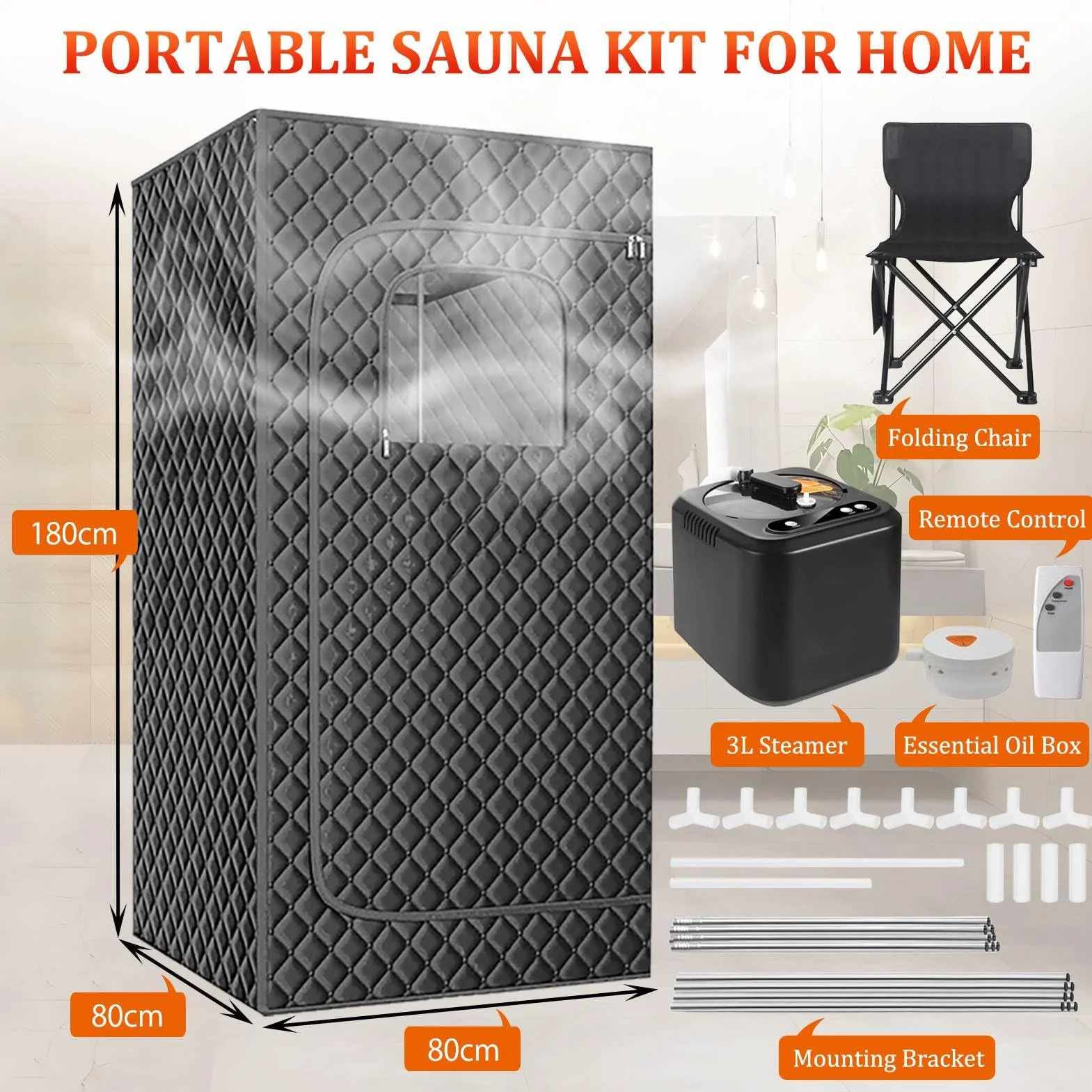 Sauna Finlandese da Esterno 1000W 180x80x80cm 9 Temperature Timer Telecomando Sedia