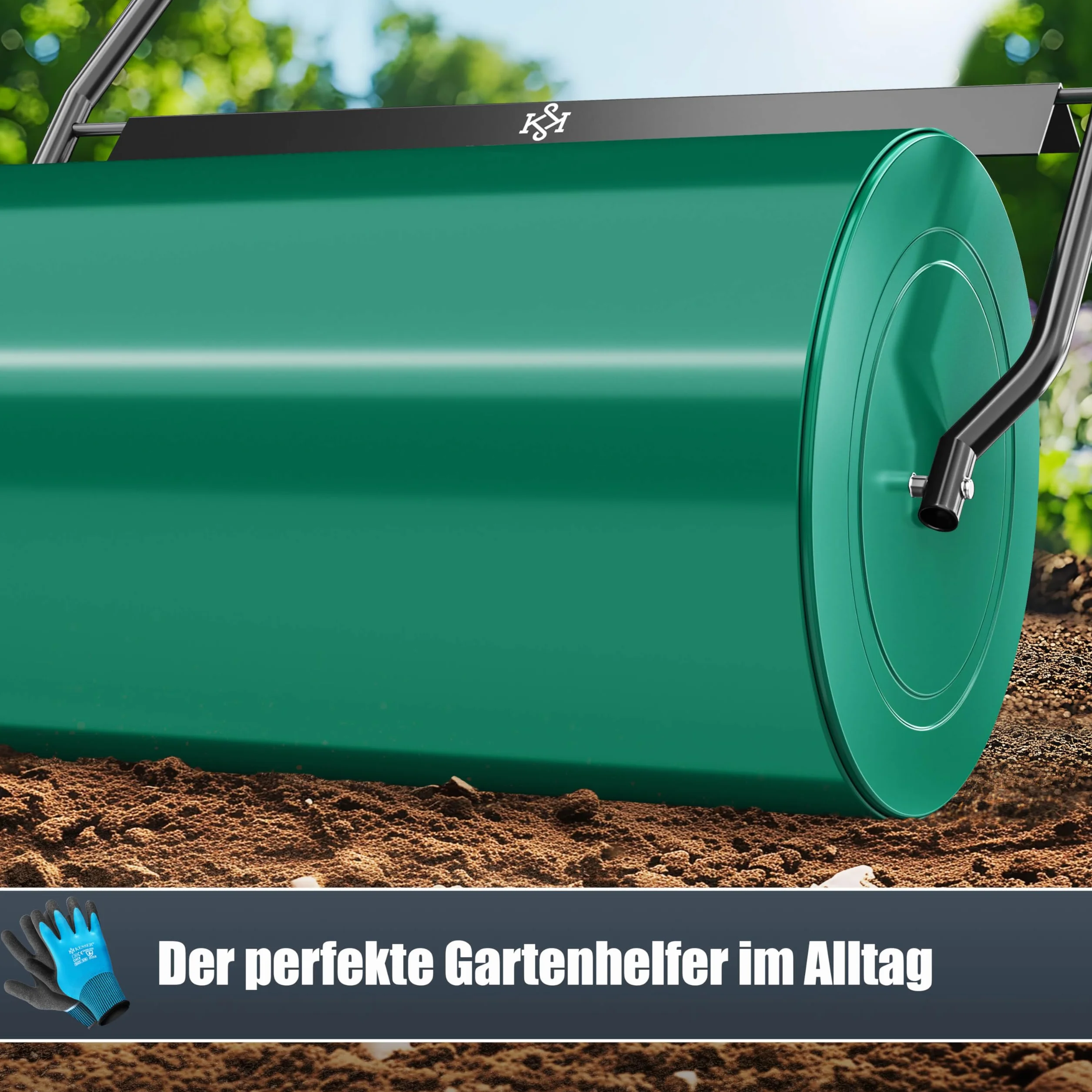 KESSER® - Rullo per Prato 60cm 48l Volume di riempimento in Metallo con deflettore dello Sporco Rullo Manuale Rullo per Giardino Rullo per Campo Rullo riempibile con Acqua/Sabbia 60 kg, Verde