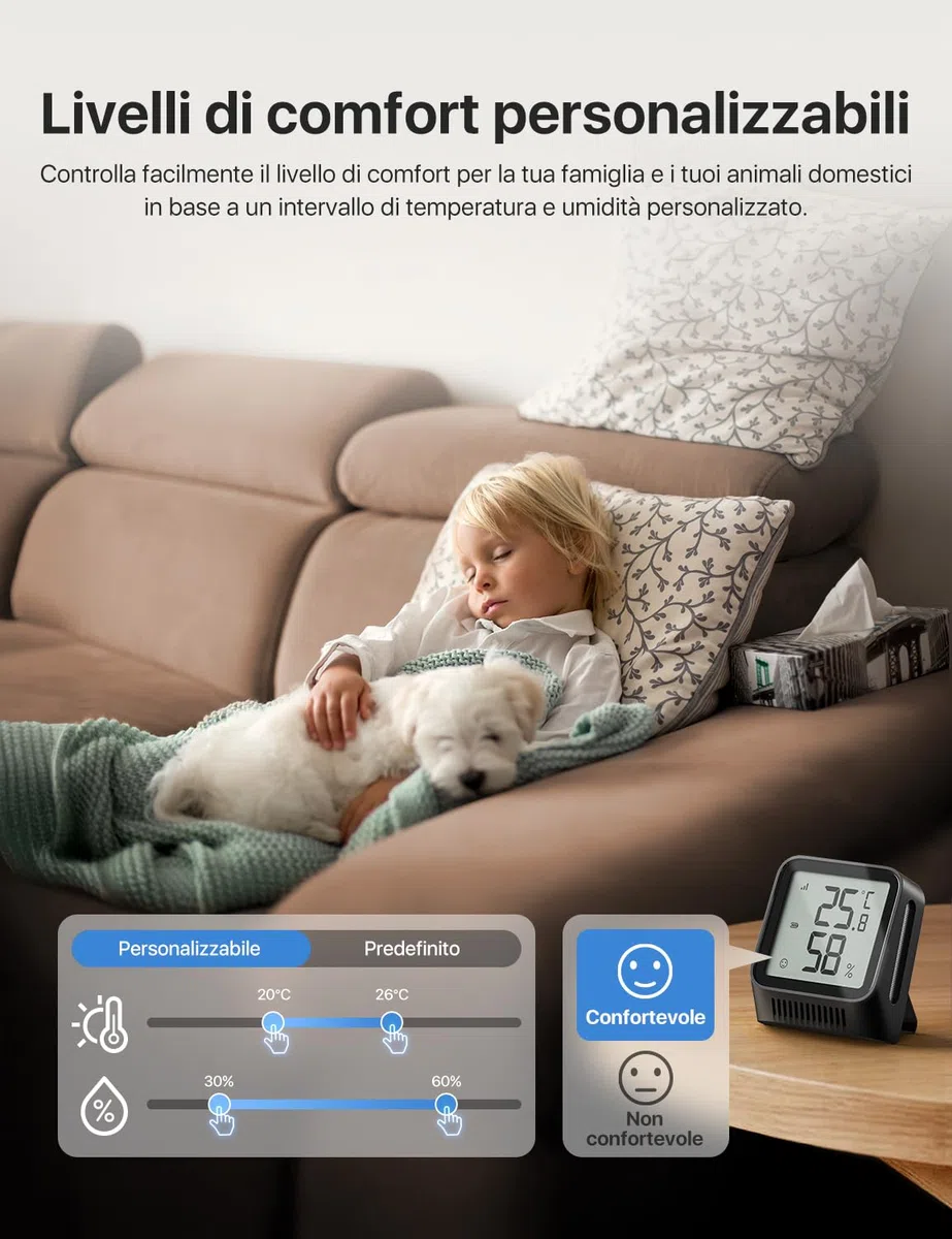 X-Sense Wi-Fi Igrometro Umidità degli Interni con Stazione Base SBS50, Termoigrometro Intelligente con Schermo LCD, Monitoraggio Remoto e Controllo App, Modello STH0A41