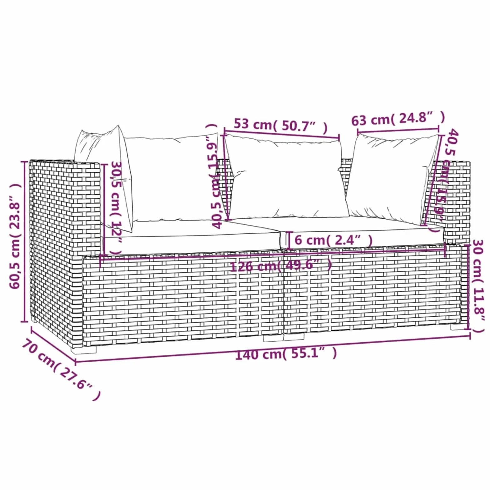 3pz Divano da Esterno, Salotto da Giardino, Divano Rattan, Divani da Giardino, Set Divano Giardino per Esterno, con Cuscini in Polyrattan Grigio