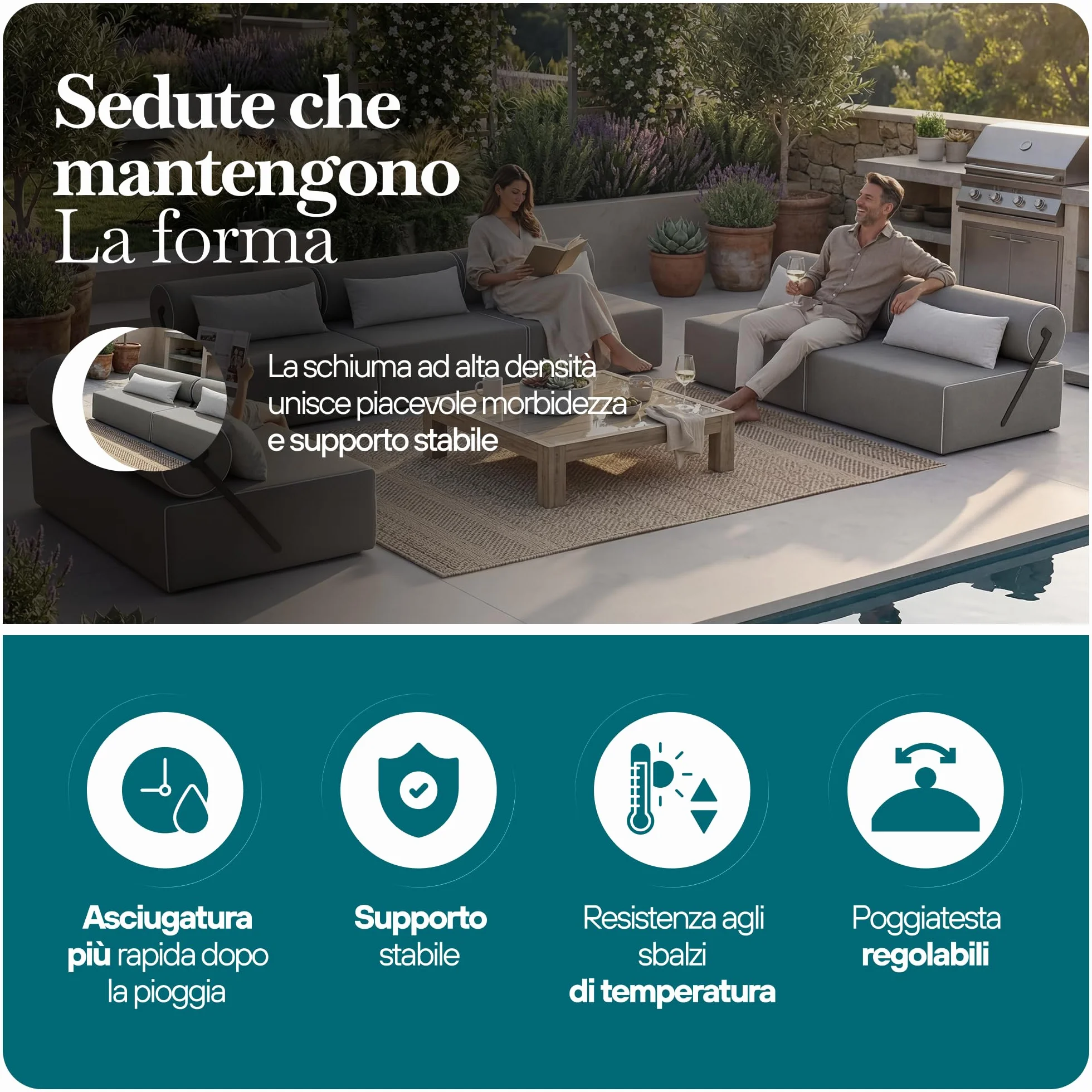 TRADA Divano da Esterno BALI M - Salottino da Giardino Esterno Resistenti alle Intemperie - Divanetti da Esterno Moderno per Giardino - Balcone e Terrazza - Grigio